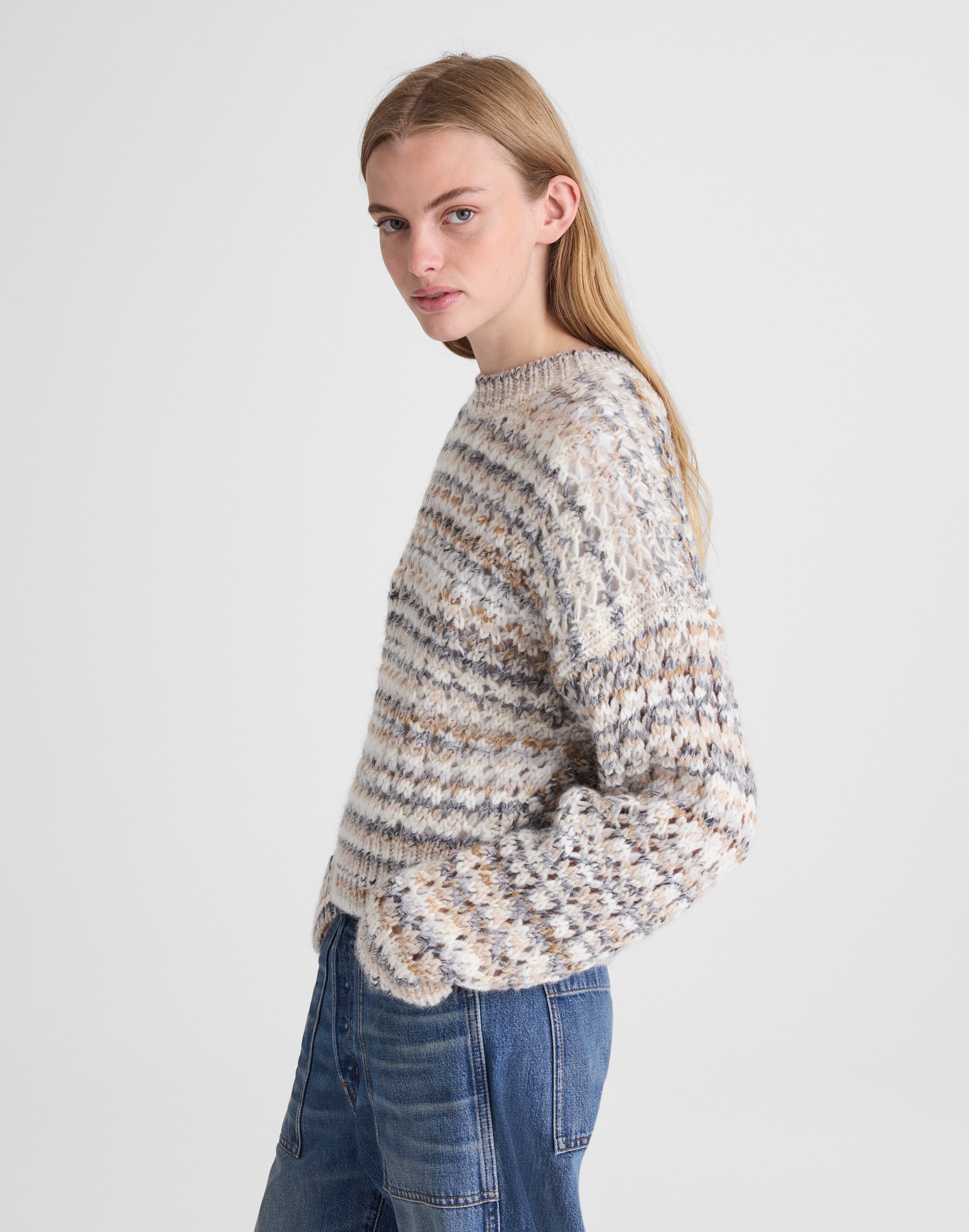 Open-Stitch Mockneck Sweater