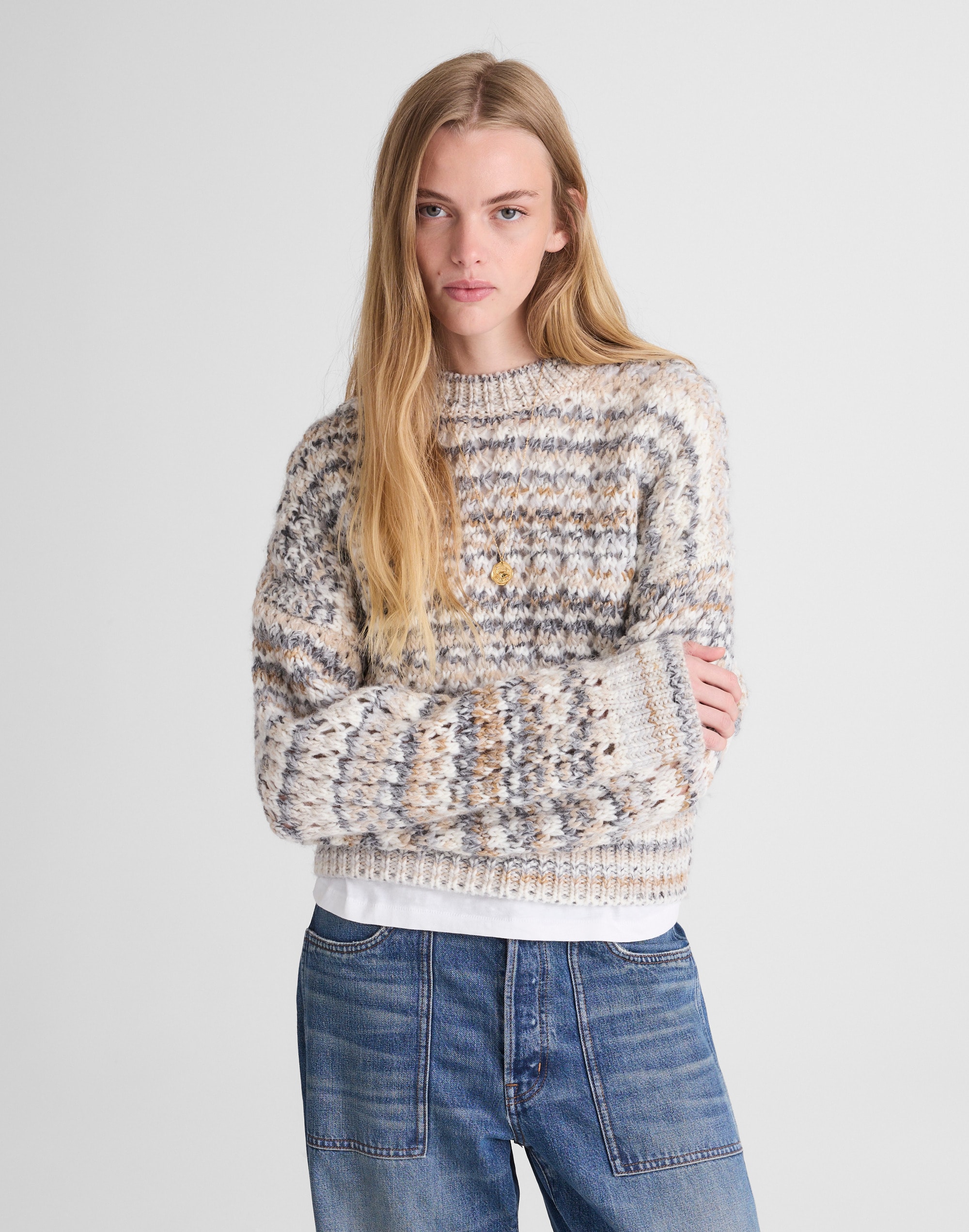 Madewell Open-stitch Mockneck Sweater In Multi