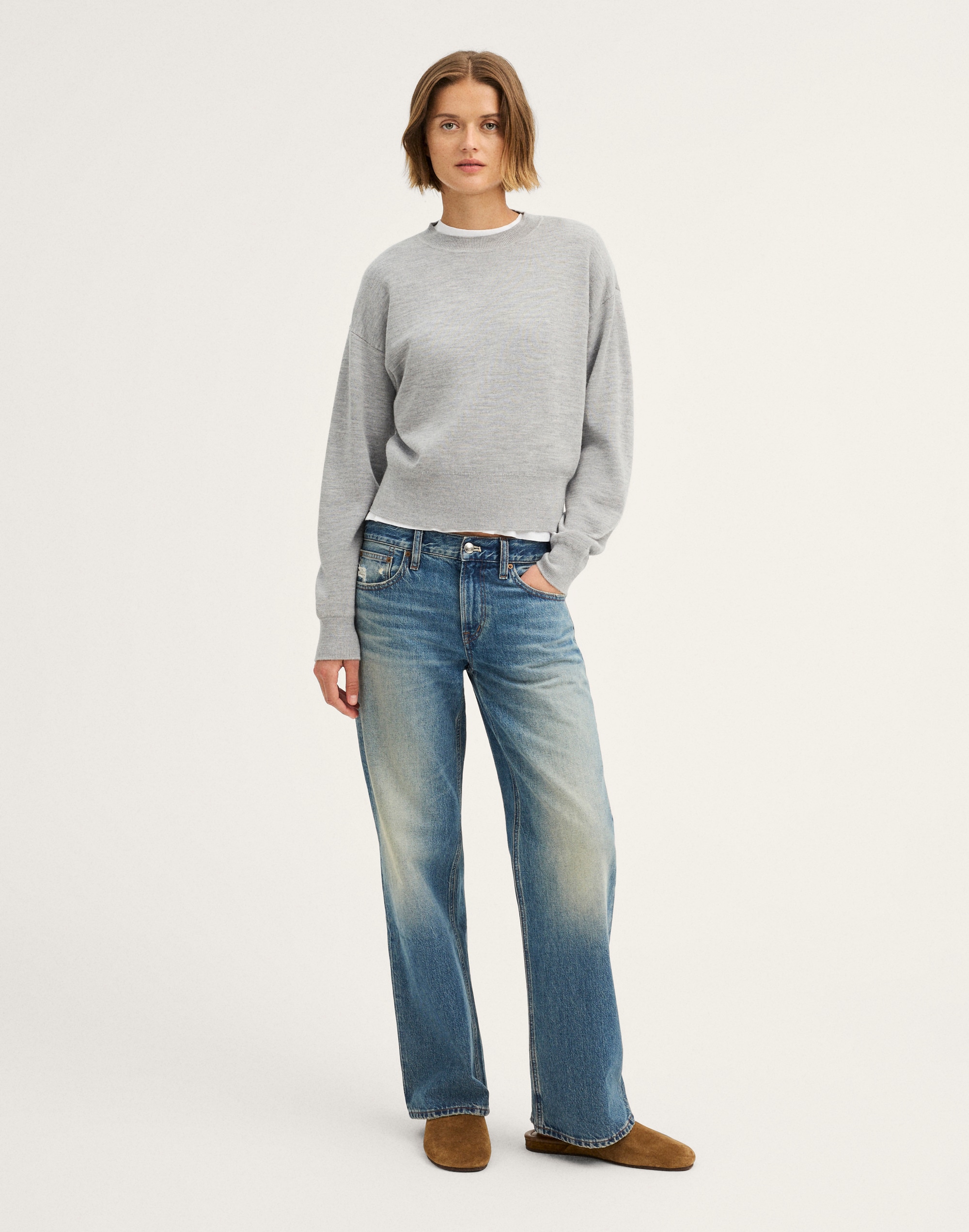 Relaxed Crewneck Sweater in Merino-Silk Blend