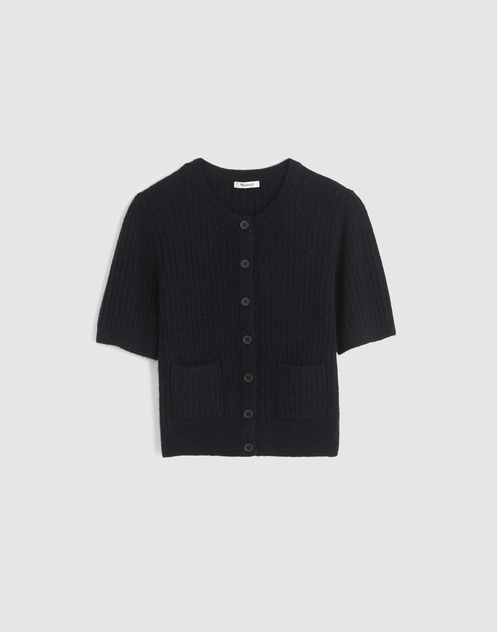 Patch-Pocket Puff-Sleeve Cardigan