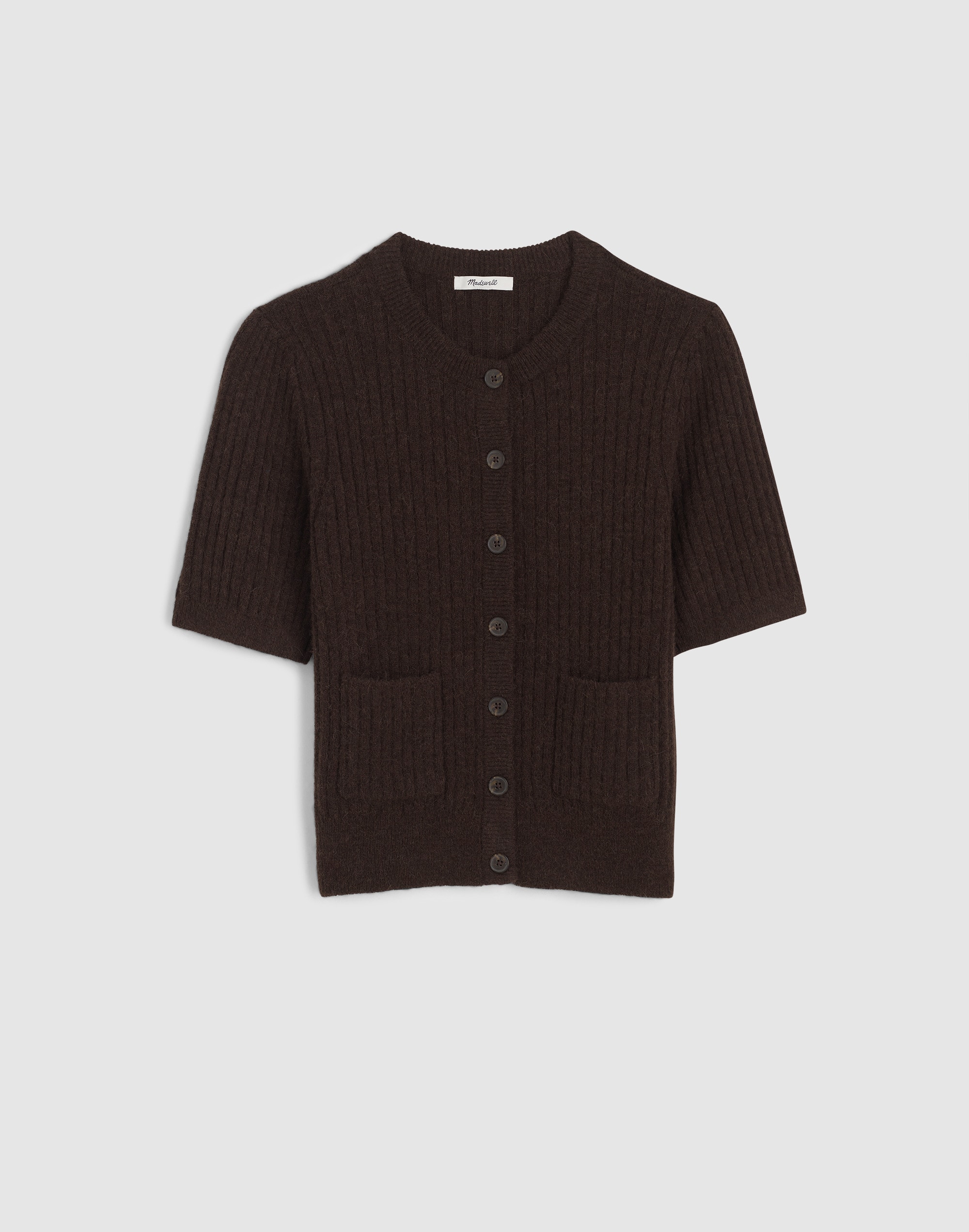 Patch-Pocket Puff-Sleeve Cardigan