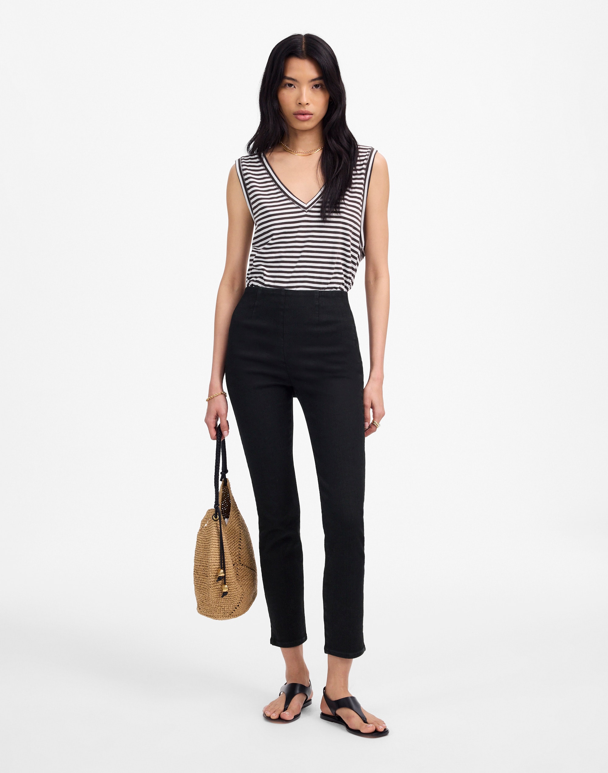 Denim Slim Crop Pants in Black Rinse