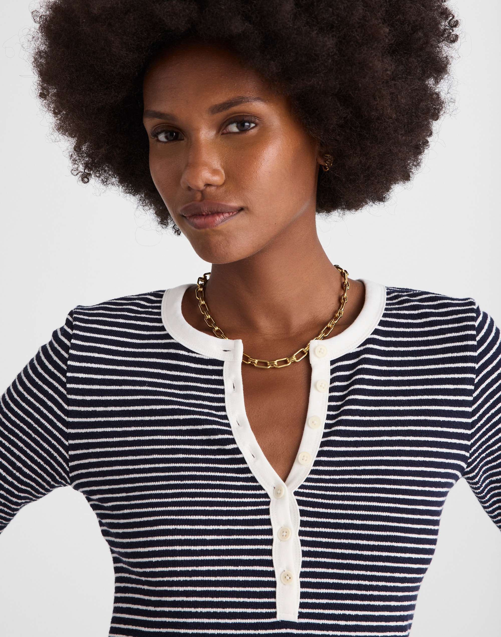 Striped Elbow-Sleeve Henley Tee | Madewell