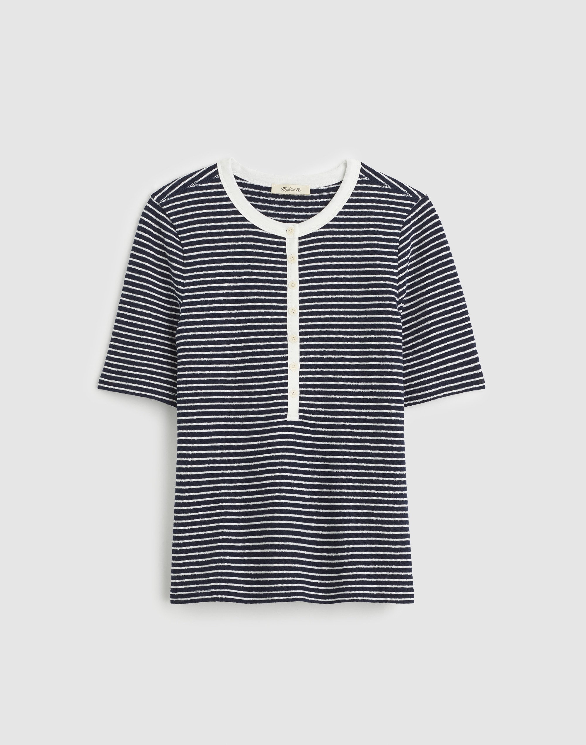 Striped Elbow-Sleeve Henley Tee | Madewell