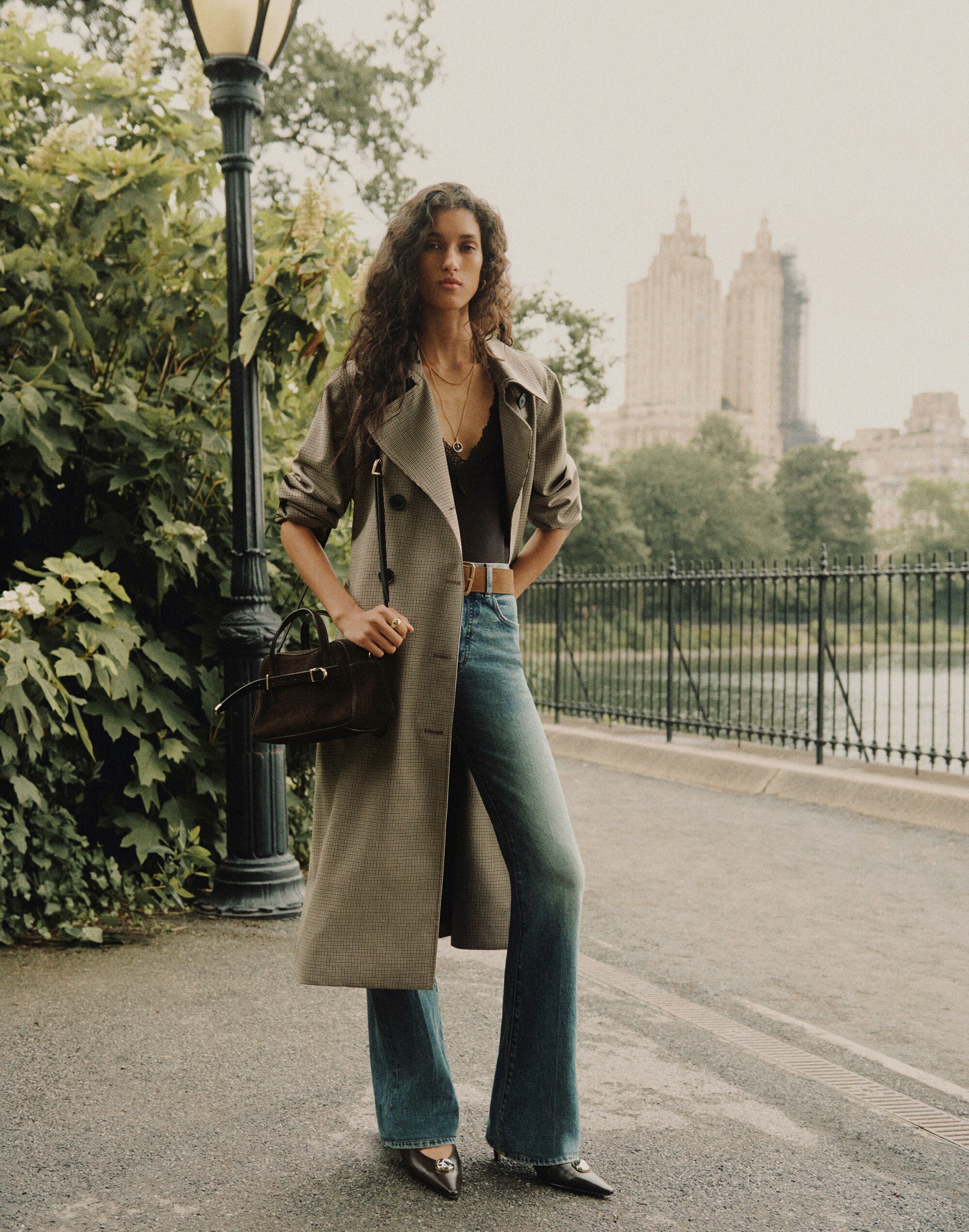 Double-Breasted Trench Coat in Plaid