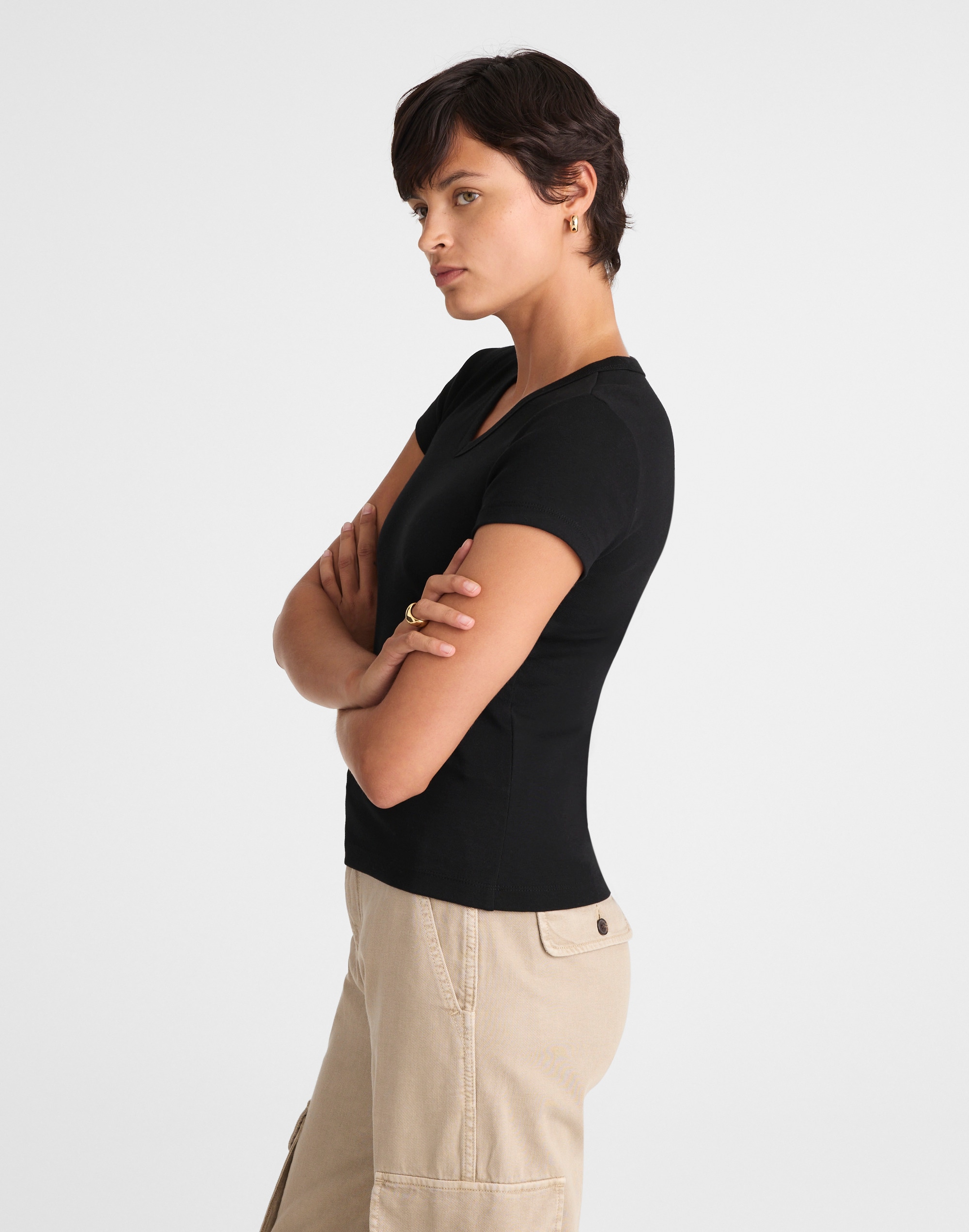 The '90s V-Neck Baby Tee in Compact Cotton