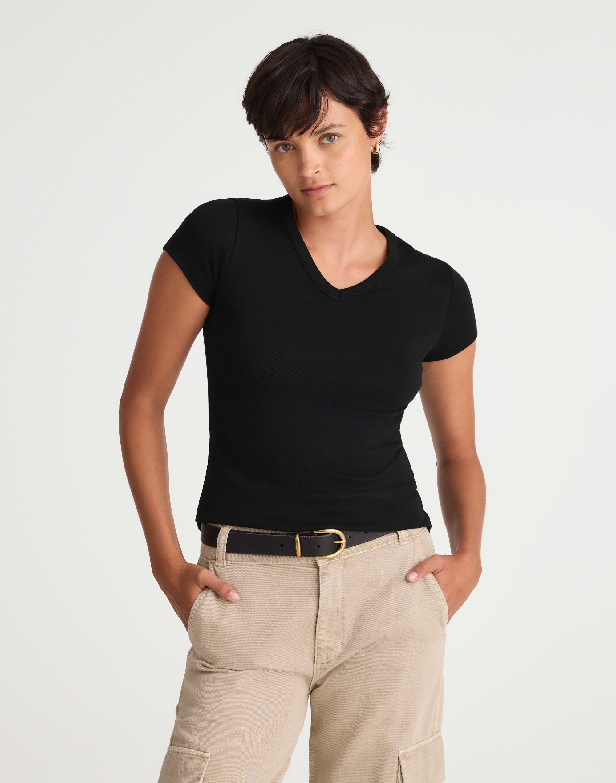 The '90s V-Neck Baby Tee in Compact Cotton