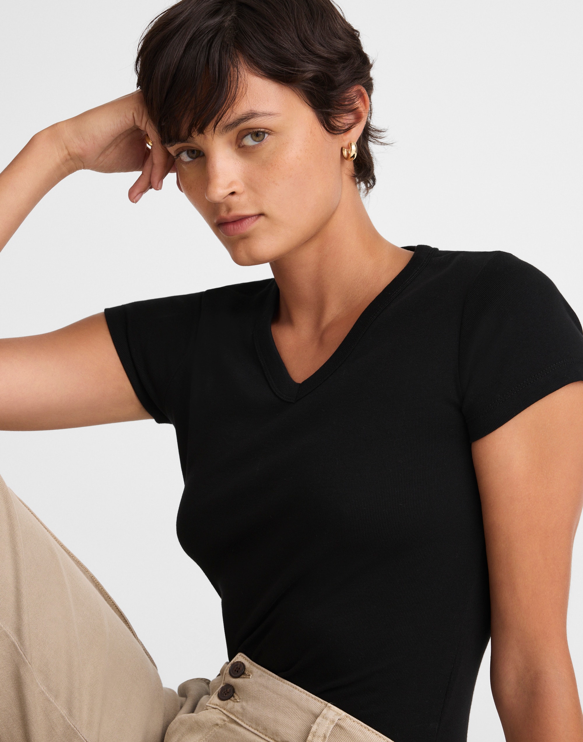 The '90s V-Neck Baby Tee in Compact Cotton