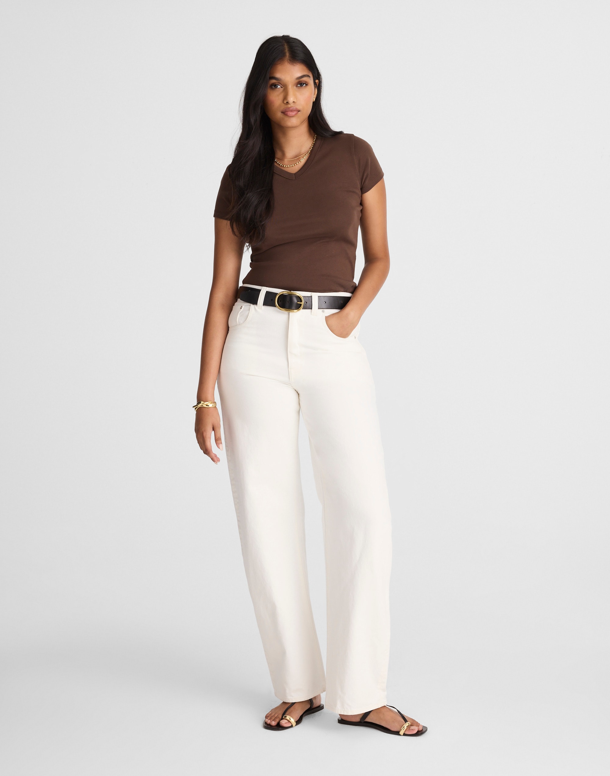 The '90s V-Neck Baby Tee in Compact Cotton