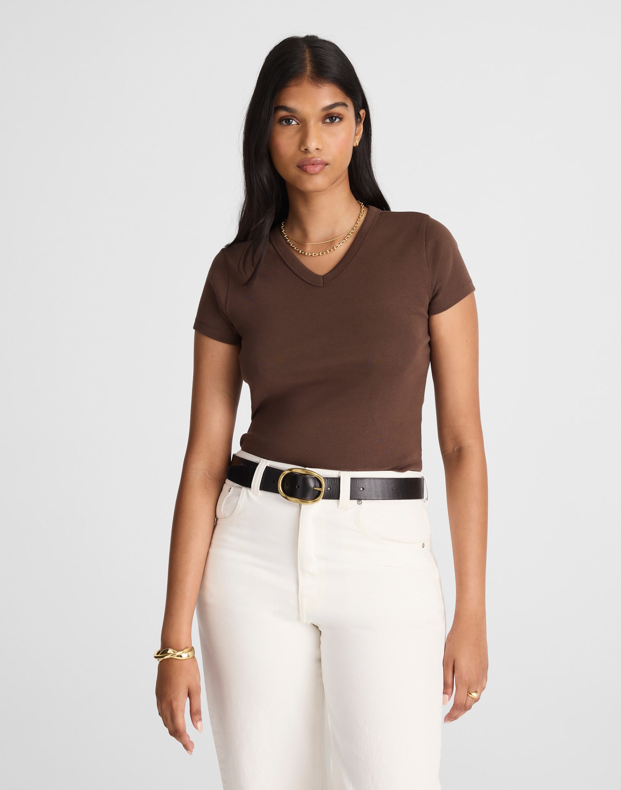 The '90s V-Neck Baby Tee in Compact Cotton