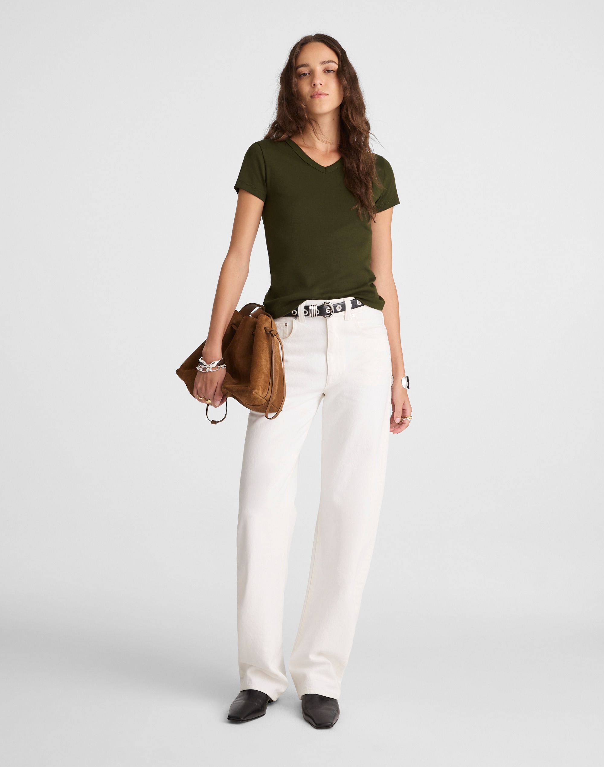 The '90s V-Neck Baby Tee in Compact Cotton