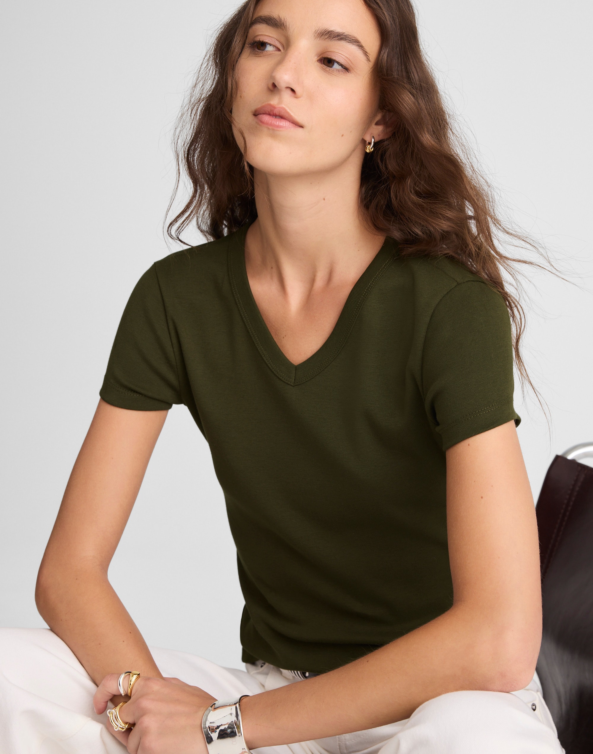 The '90s V-Neck Baby Tee in Compact Cotton