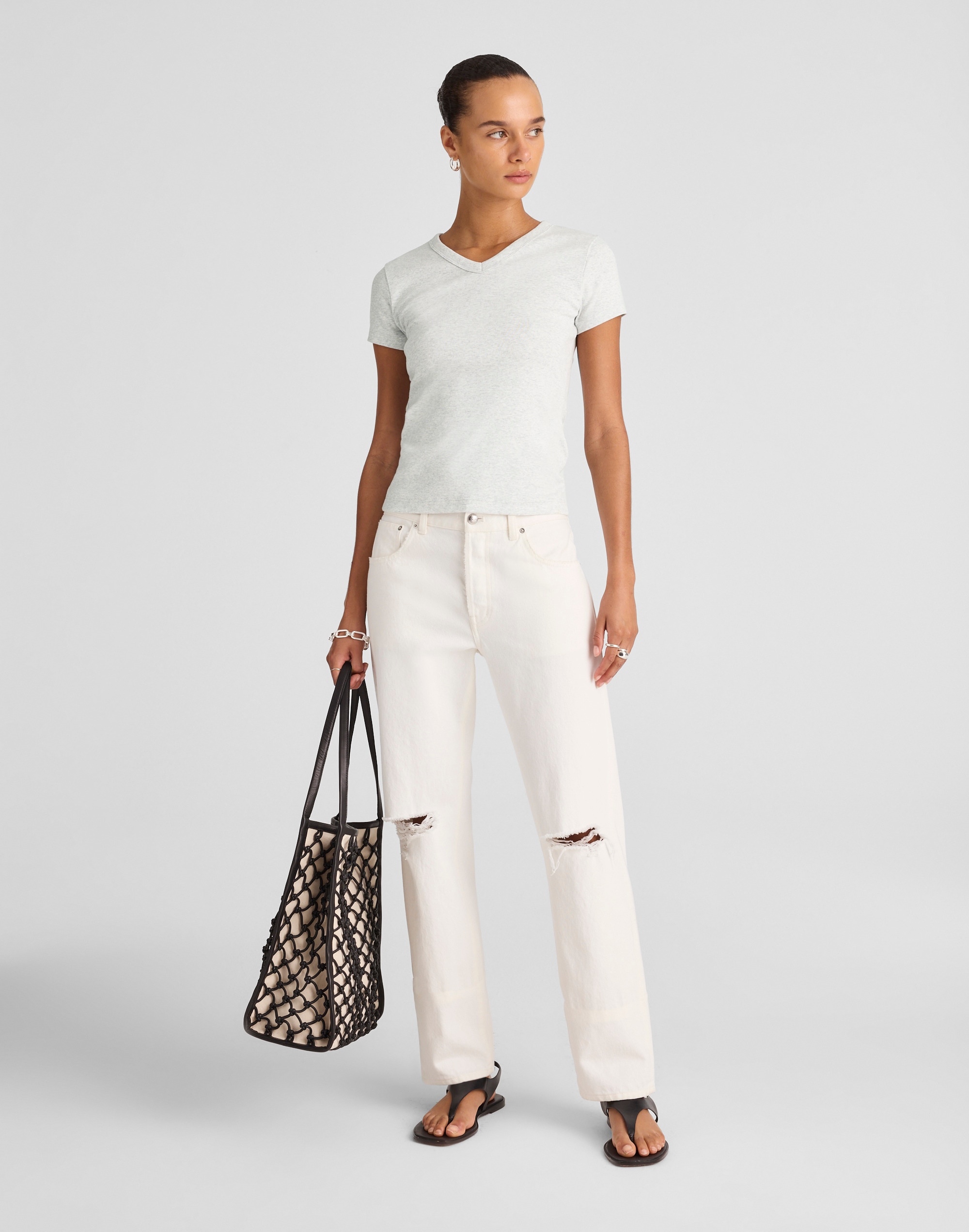 The '90s V-Neck Baby Tee in Compact Cotton