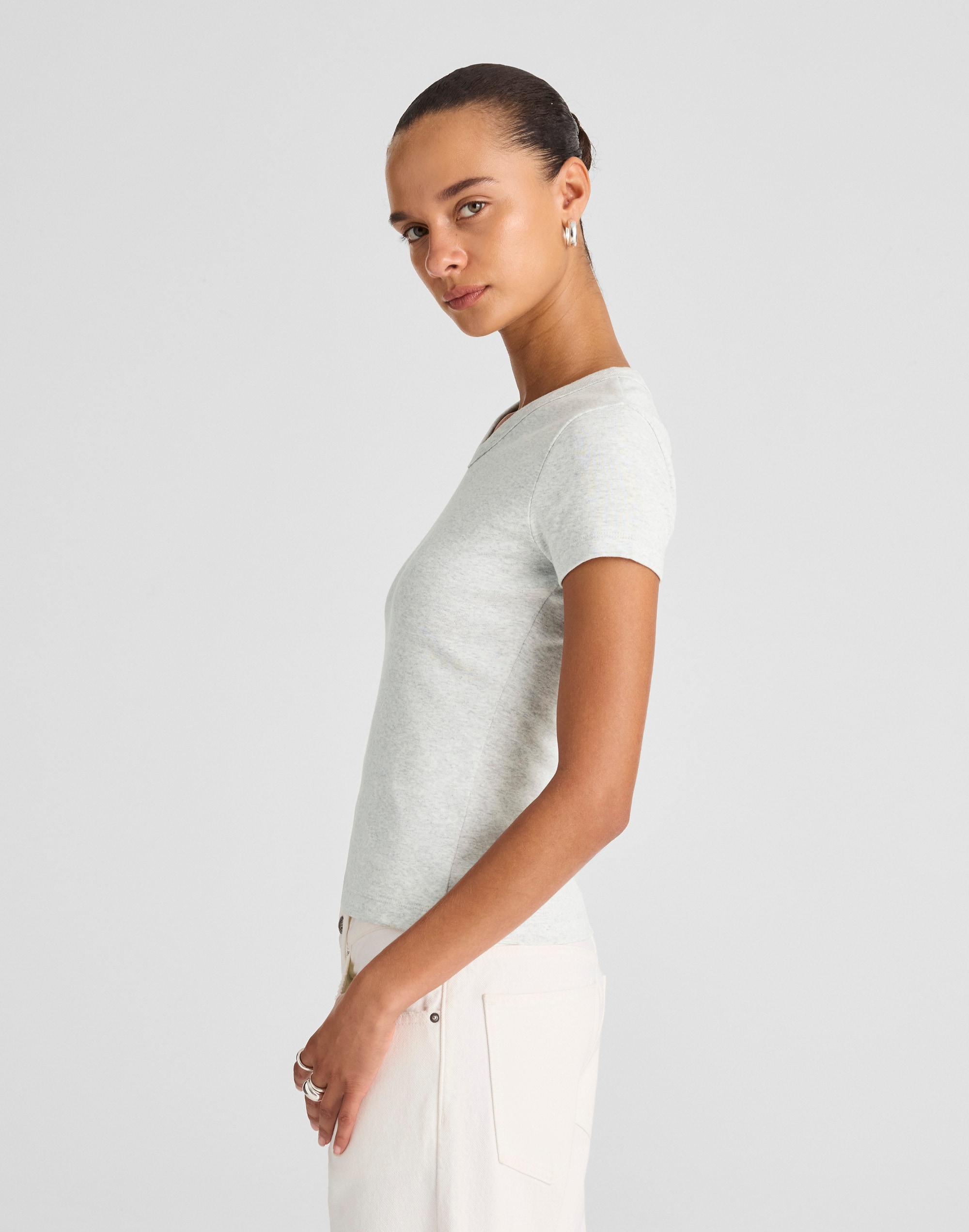 The '90s V-Neck Baby Tee in Compact Cotton