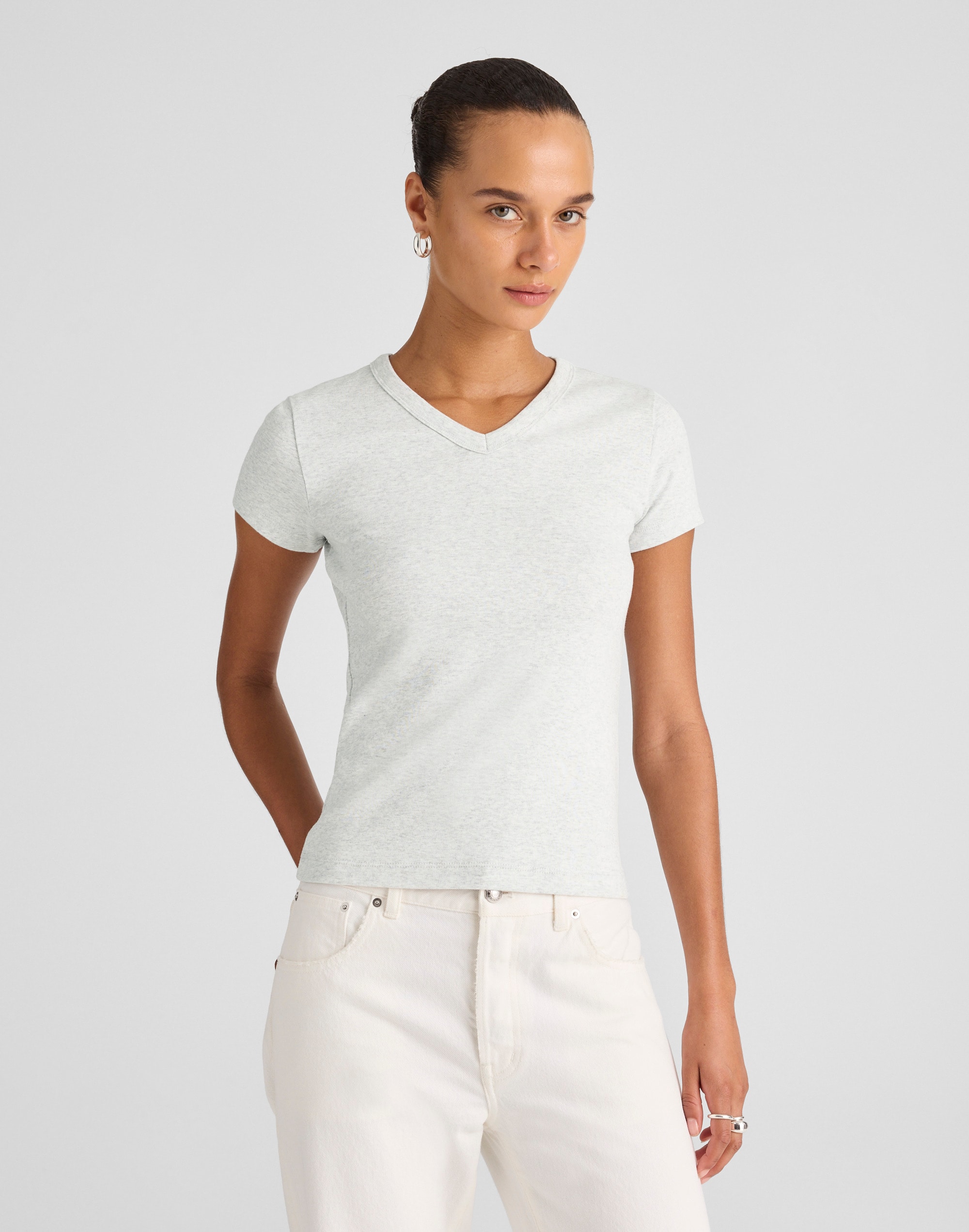 The '90s V-Neck Baby Tee in Compact Cotton