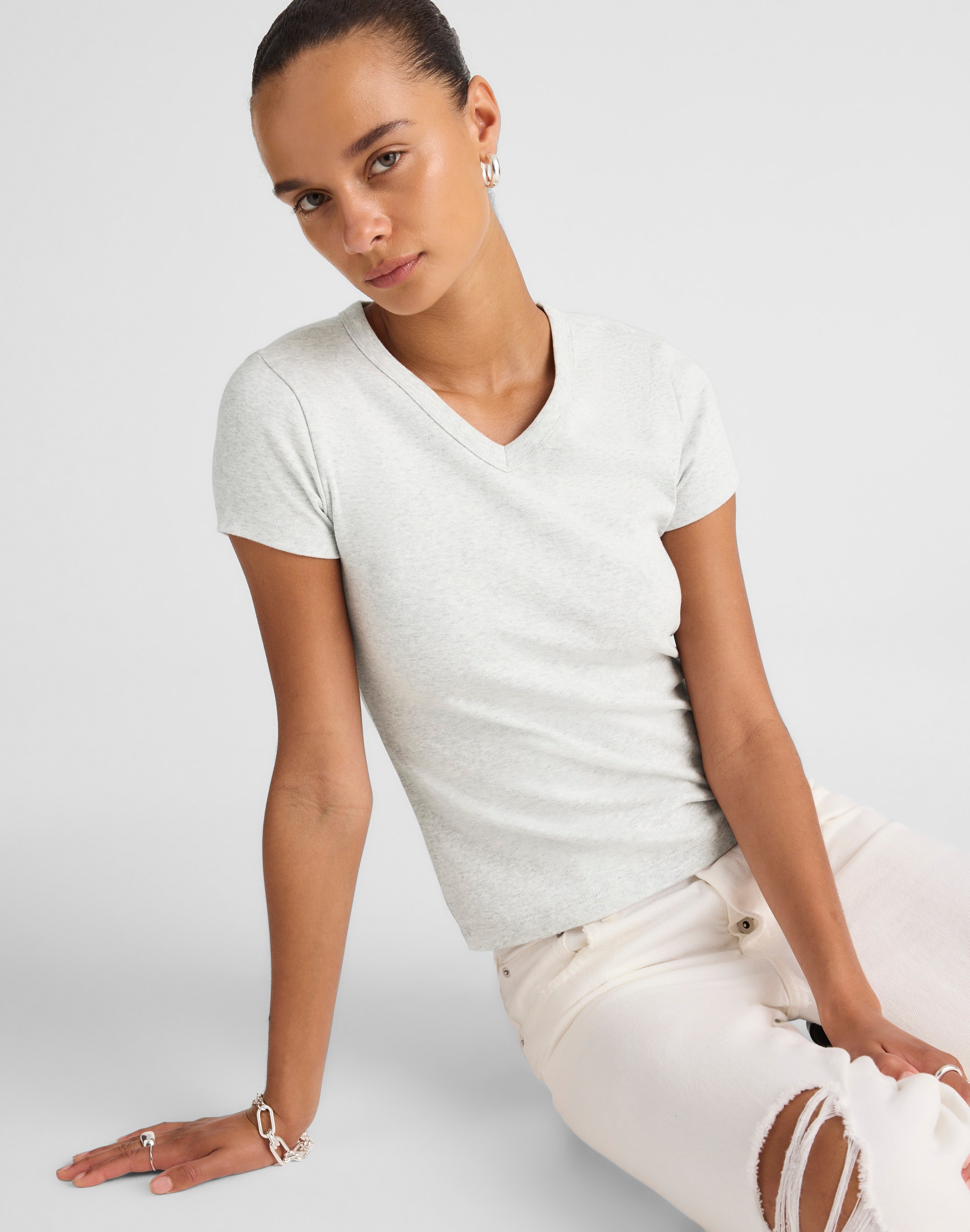 The '90s V-Neck Baby Tee in Compact Cotton