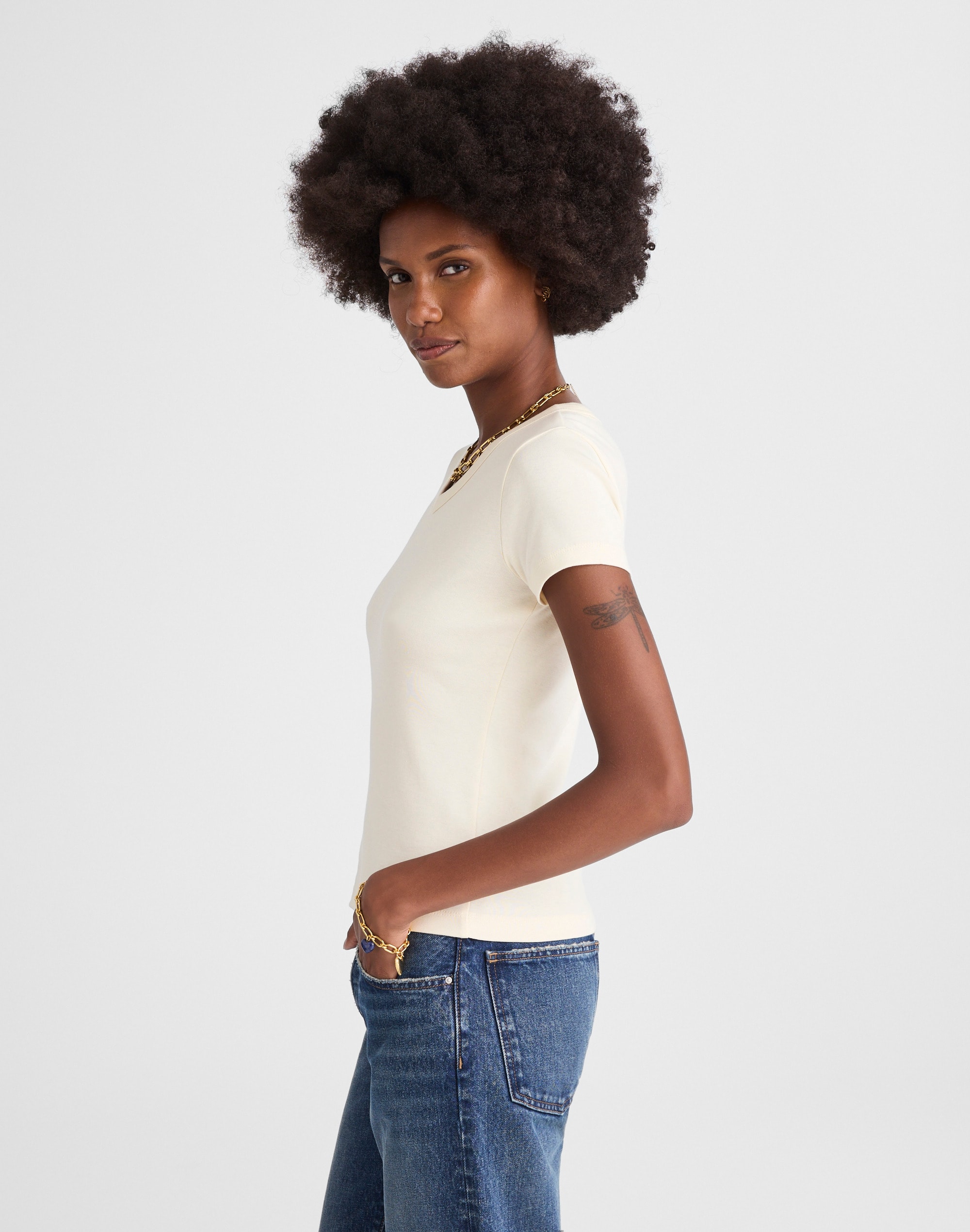 The '90s V-Neck Baby Tee in Compact Cotton