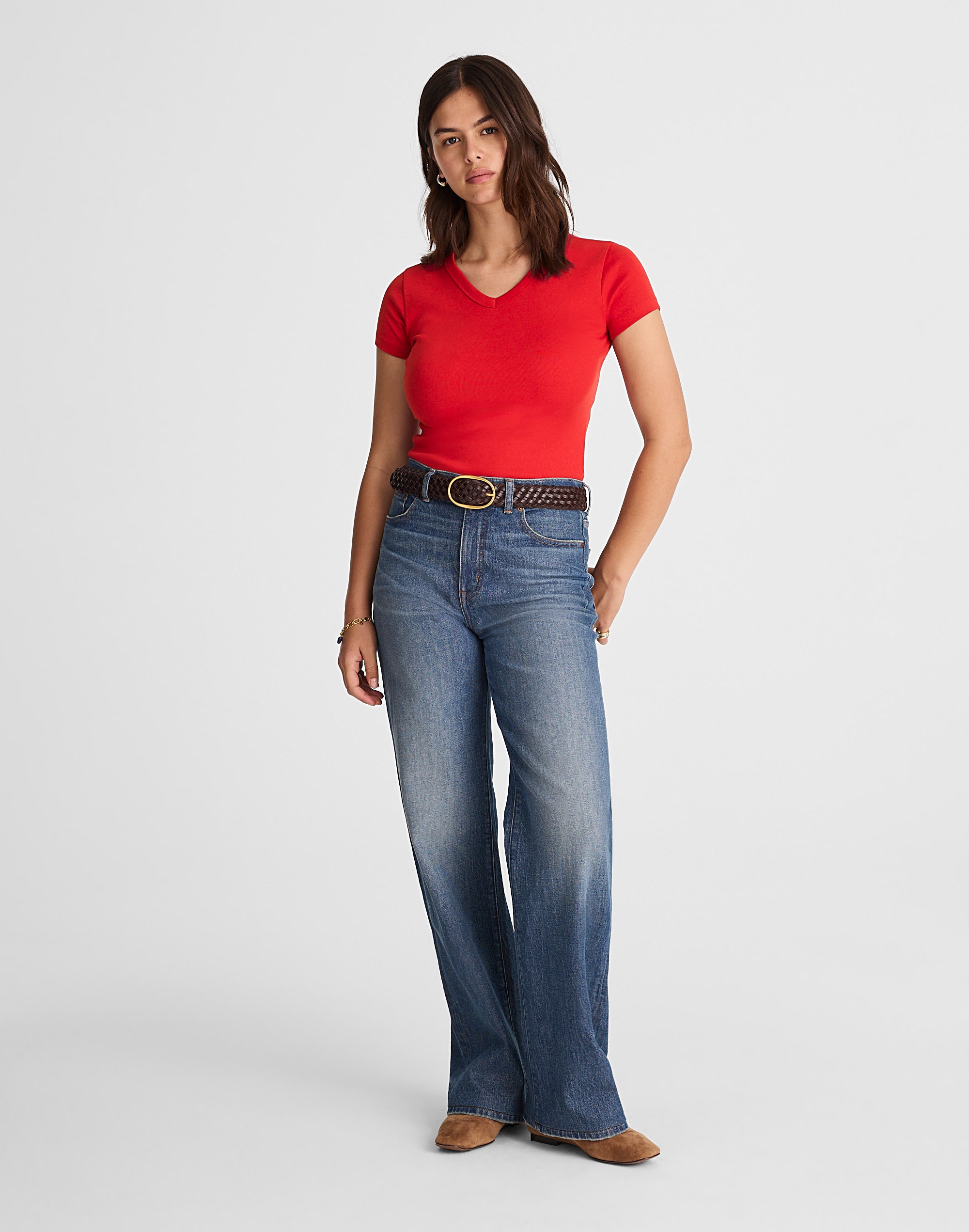 The '90s V-Neck Baby Tee in Compact Cotton