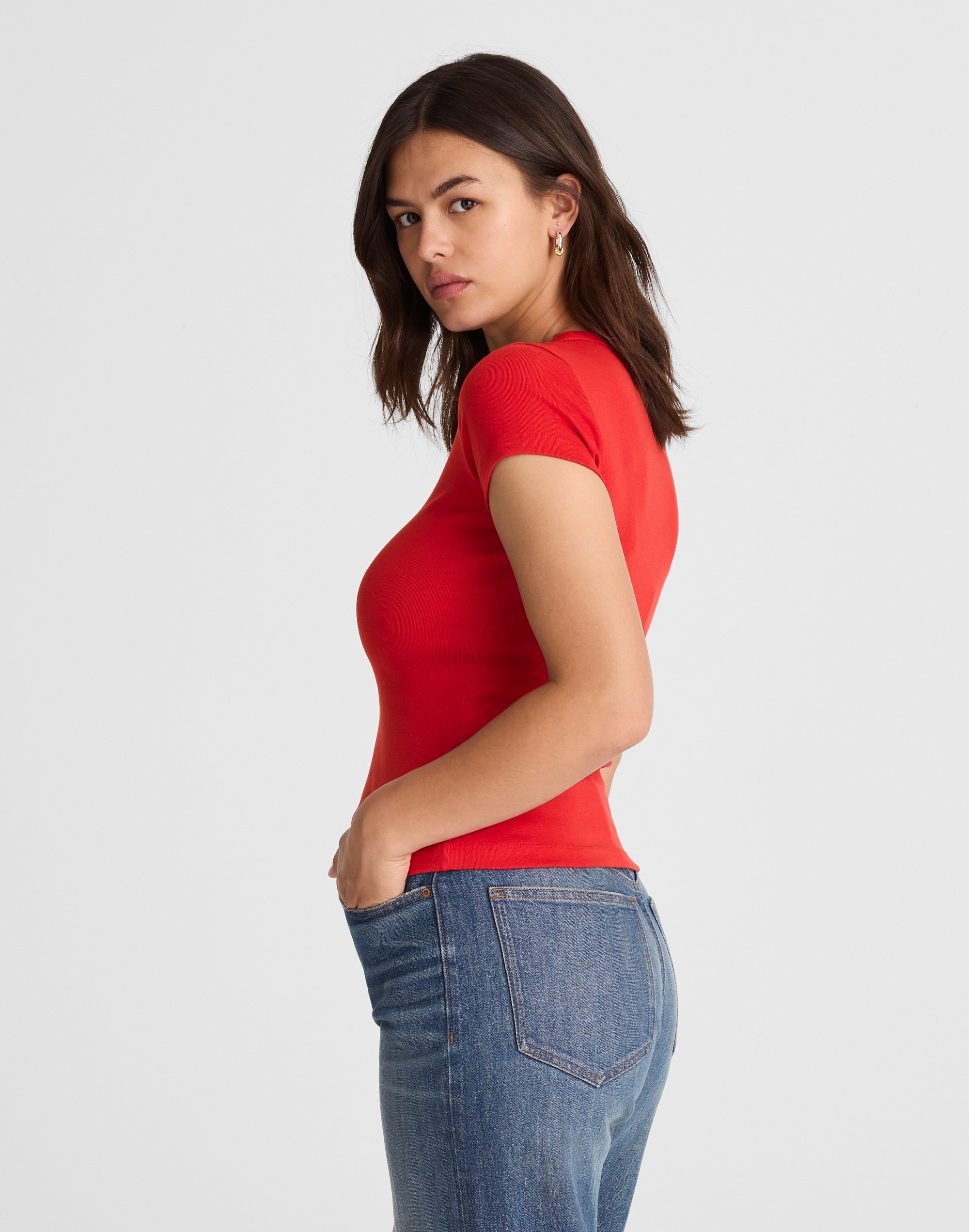 The '90s V-Neck Baby Tee in Compact Cotton