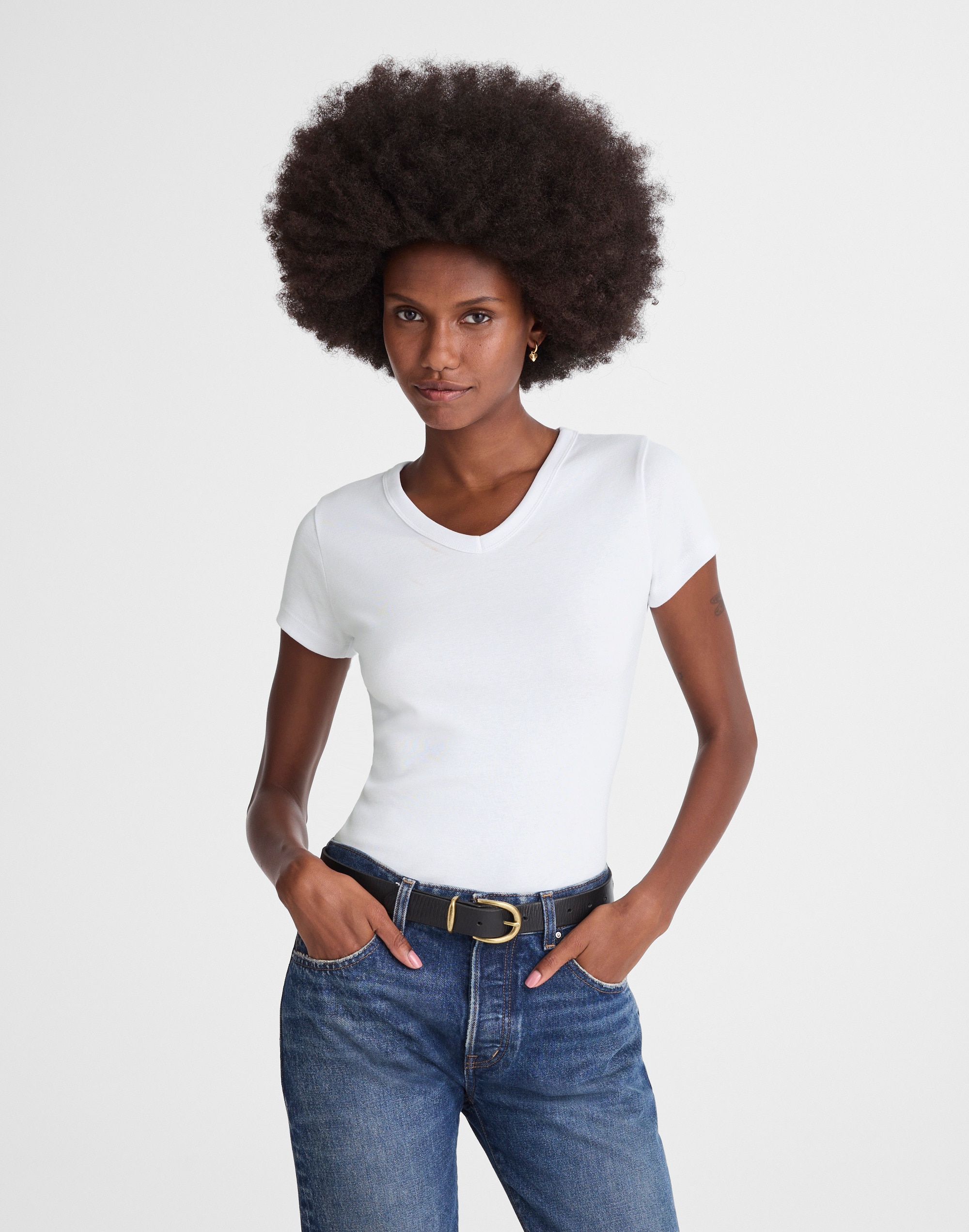 The '90s V-Neck Baby Tee in Compact Cotton Alternate Image 1