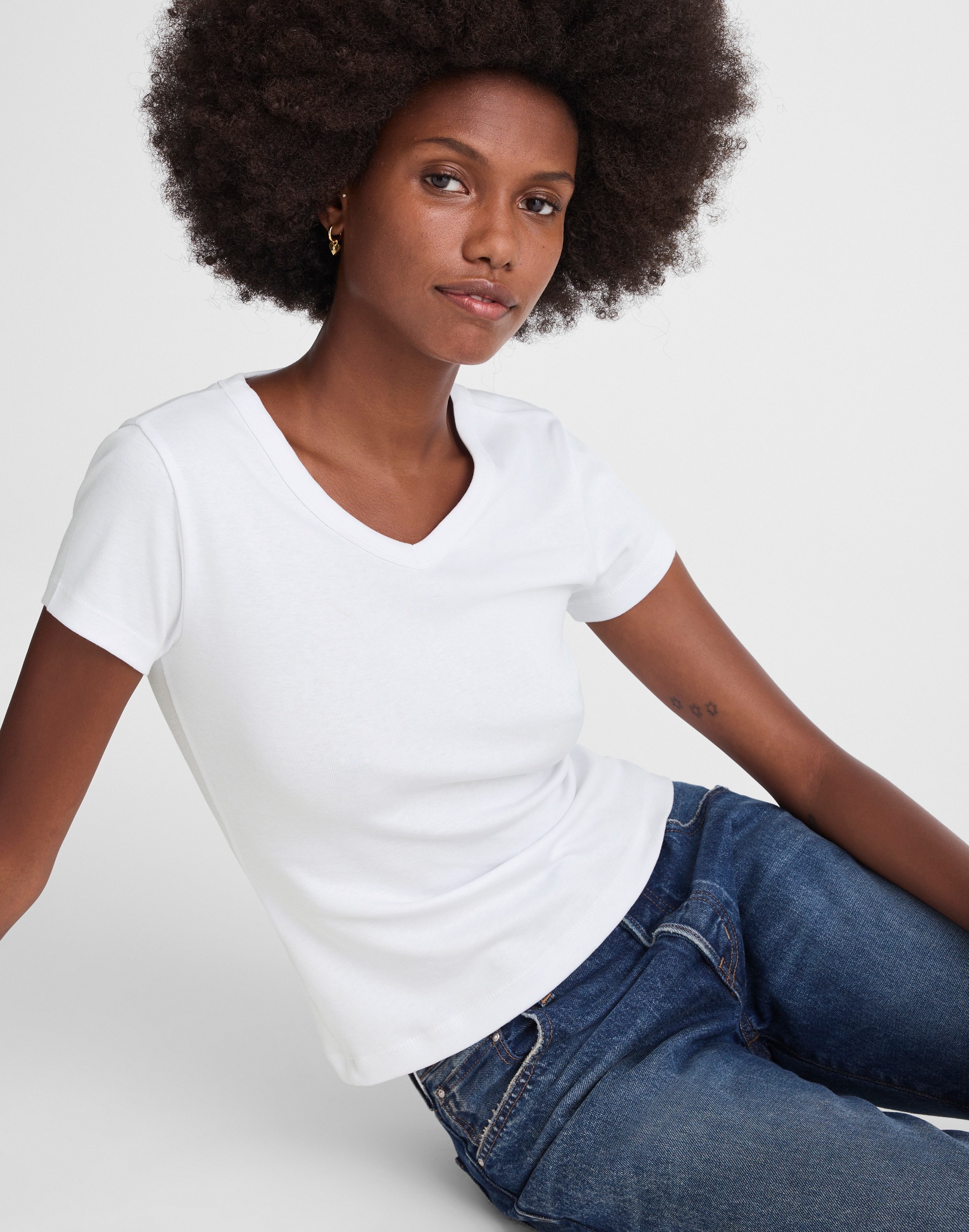 The '90s V-Neck Baby Tee in Compact Cotton