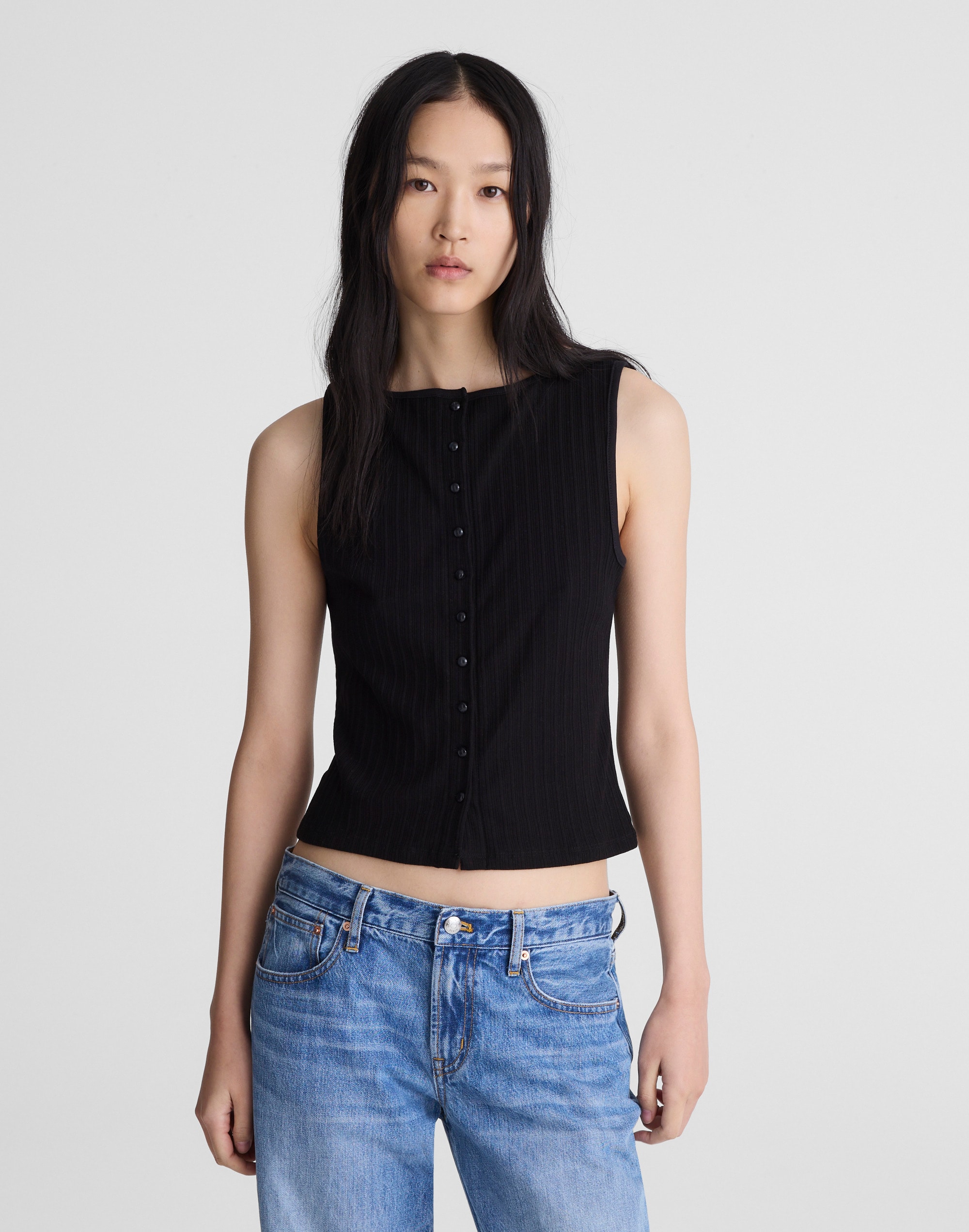 Madewell Ribbed Crewneck Shell Top In Black