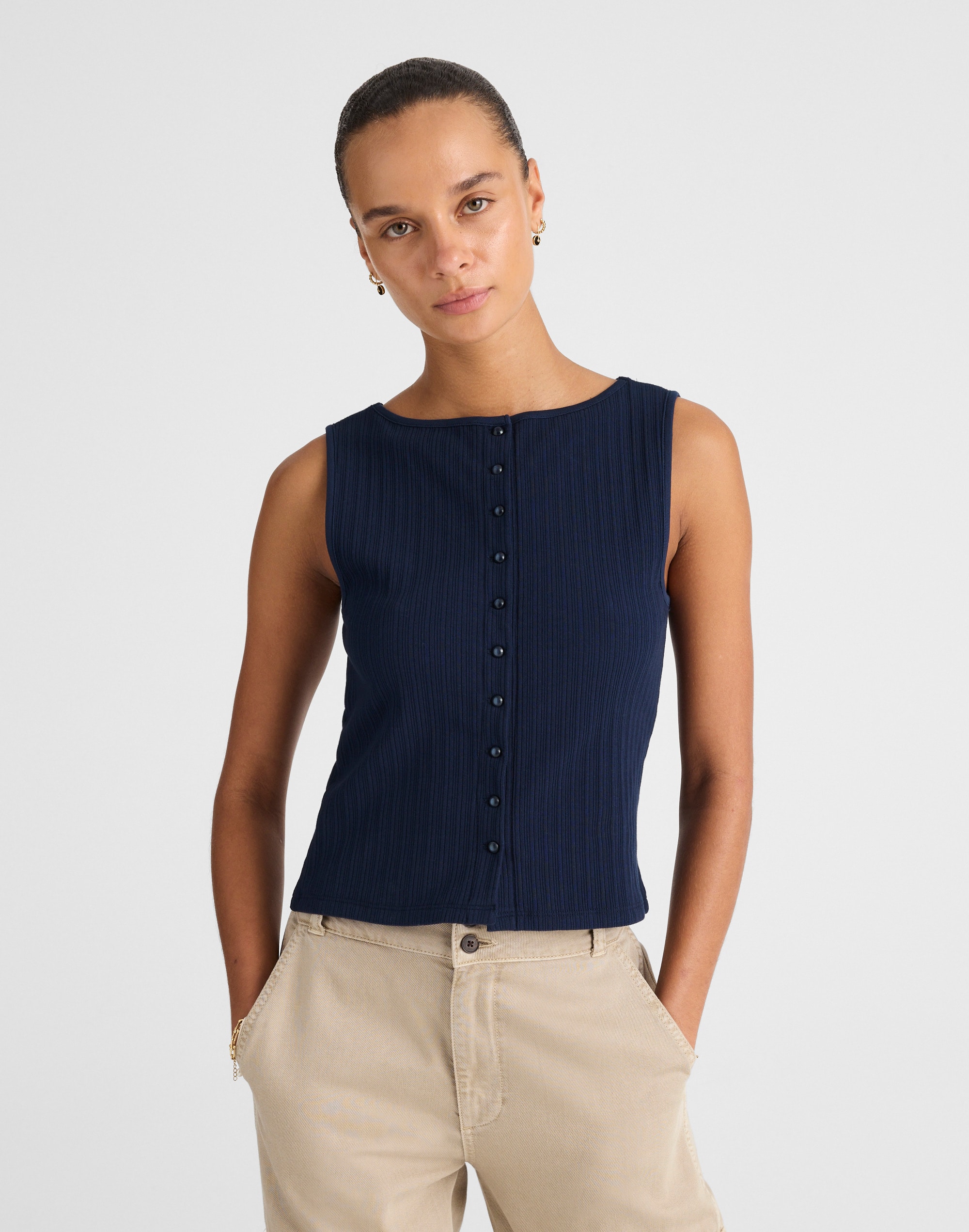ribbed crewneck shell top