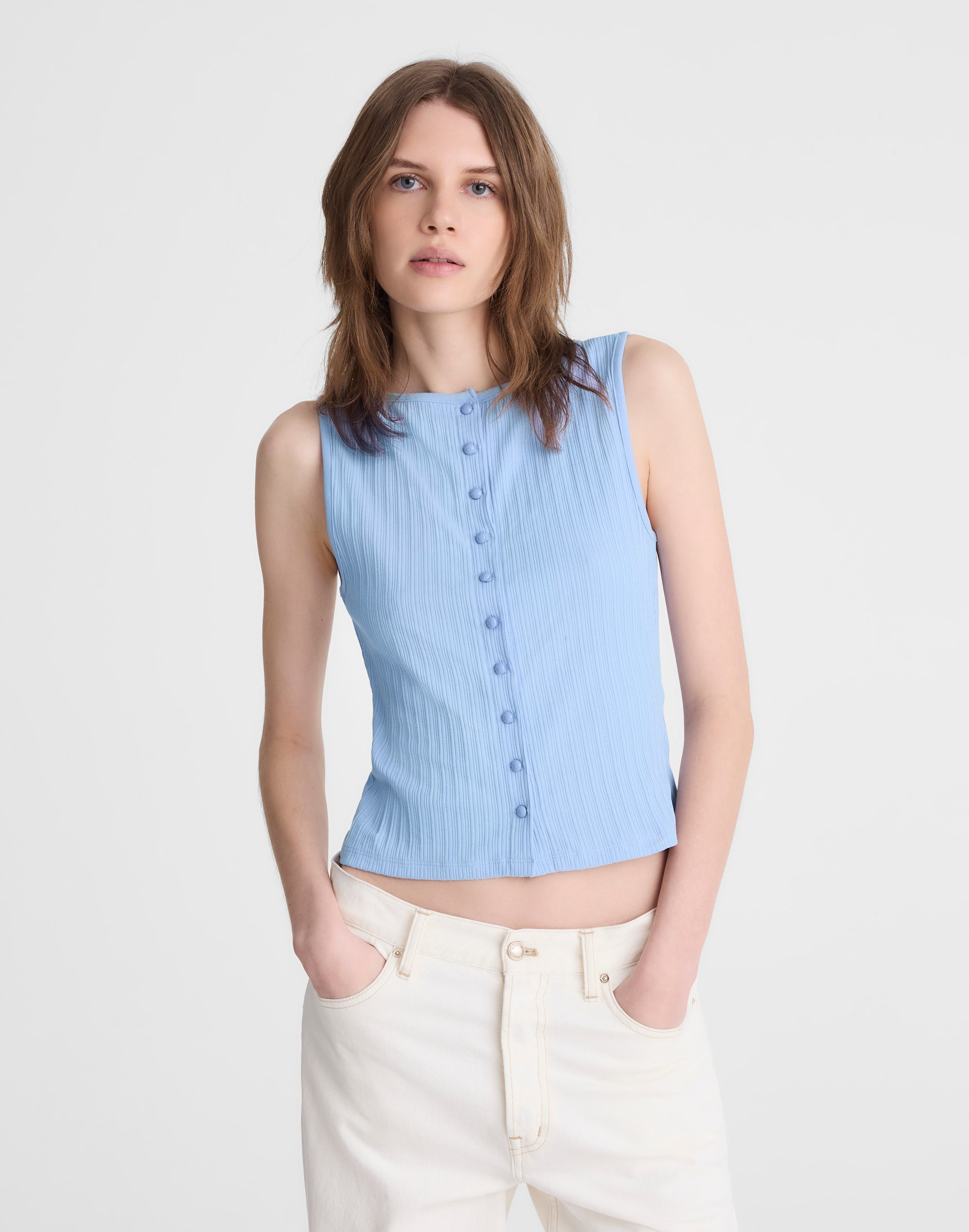 ribbed crewneck shell top