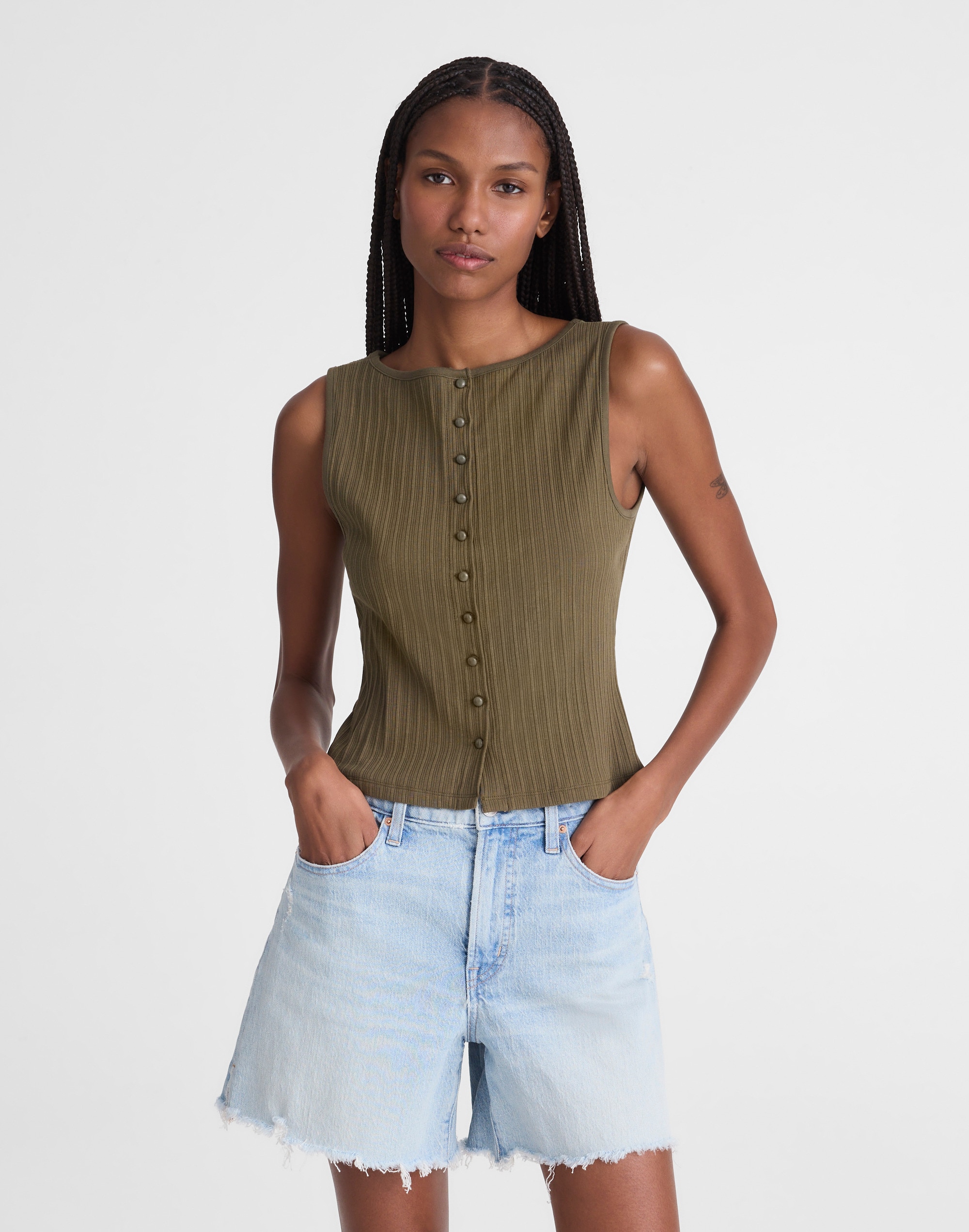 ribbed crewneck shell top