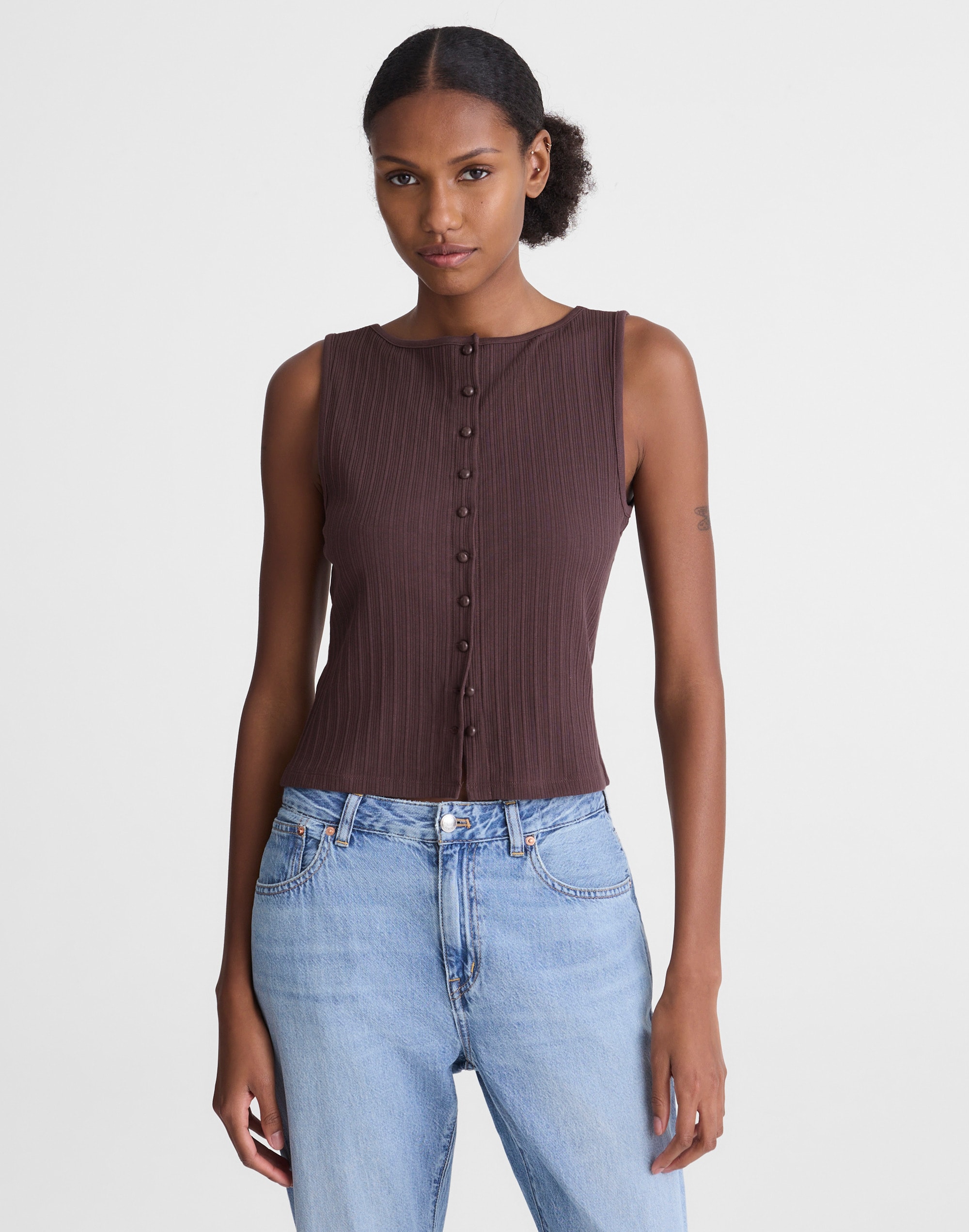 Ribbed Crewneck Shell Top