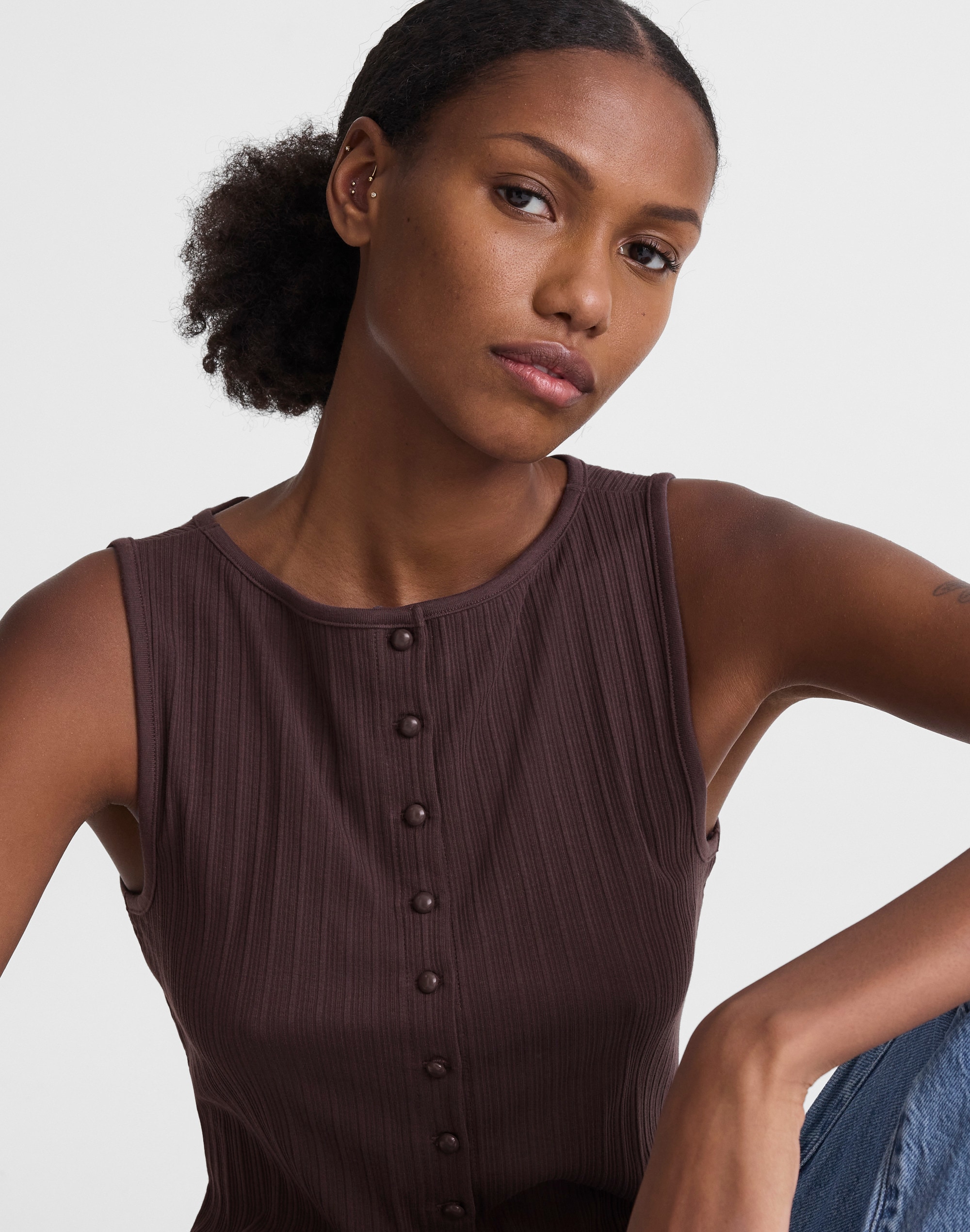 ribbed crewneck shell top