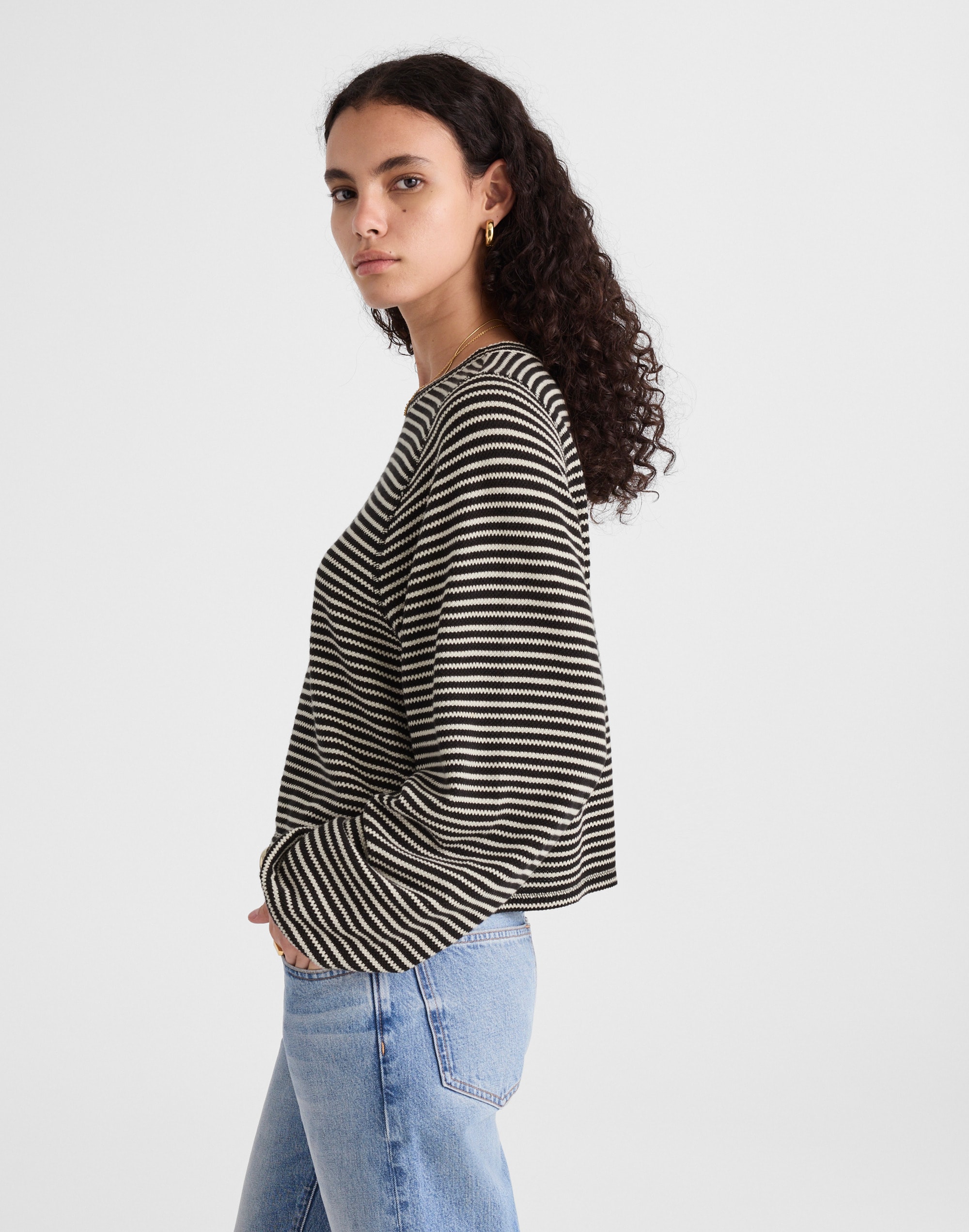 Striped Curved Long-Sleeve Tee