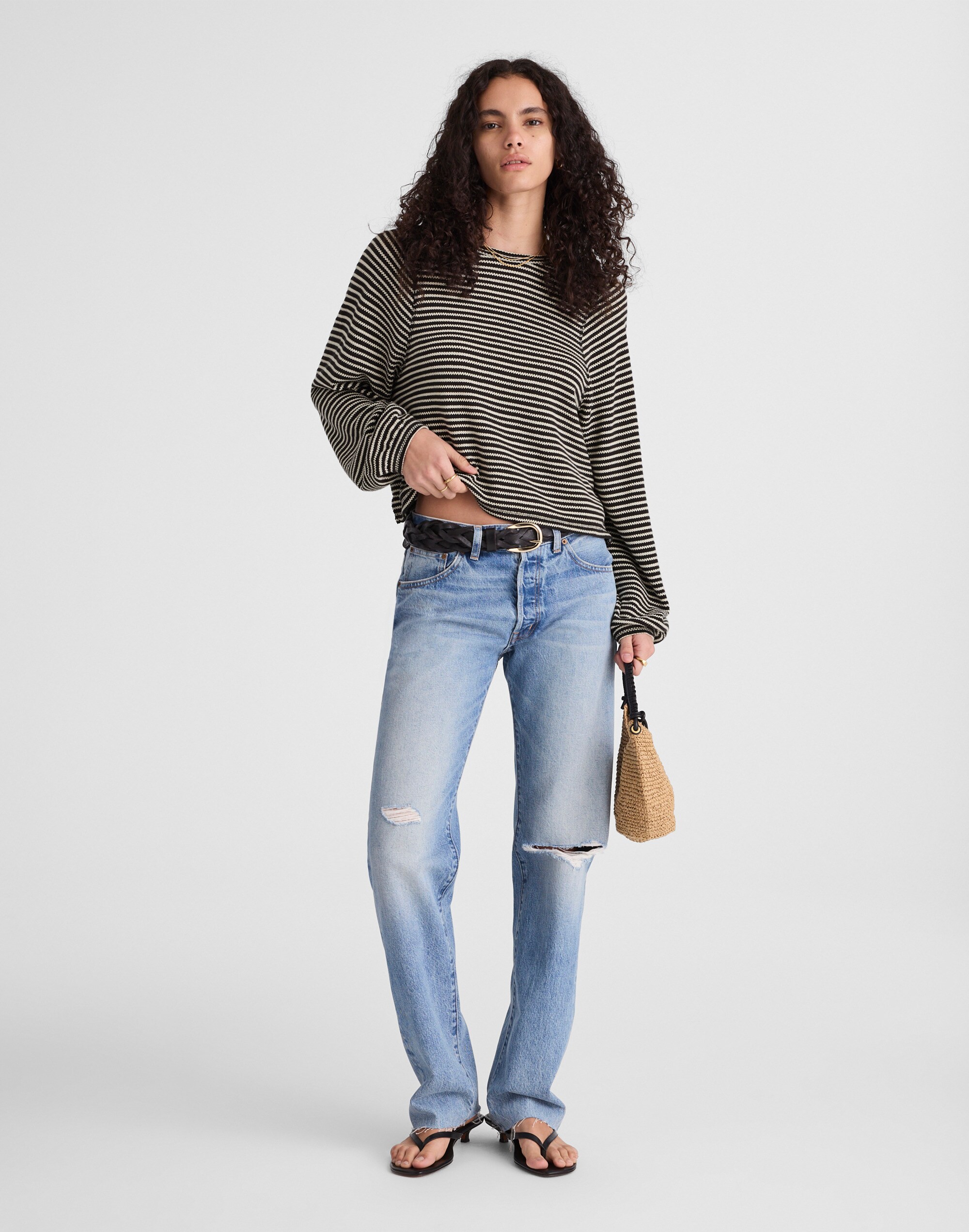 Striped Curved Long-Sleeve Tee