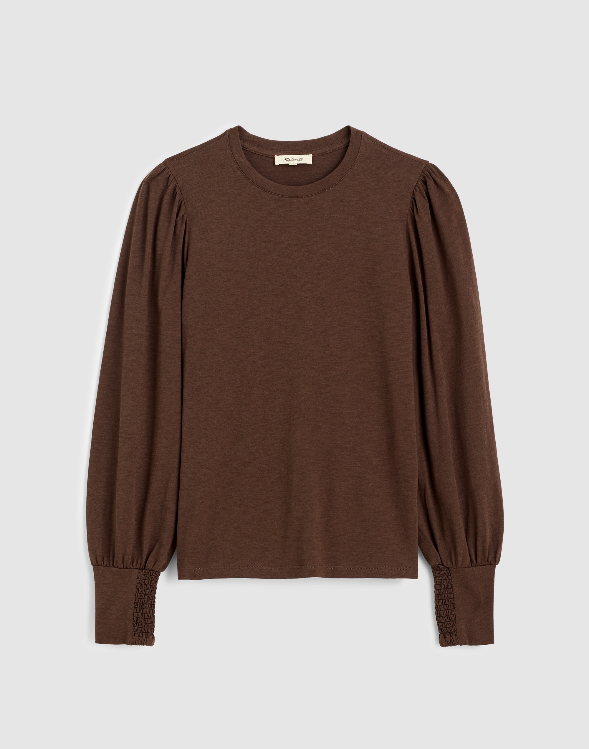 smocked long-sleeve top in soft slub