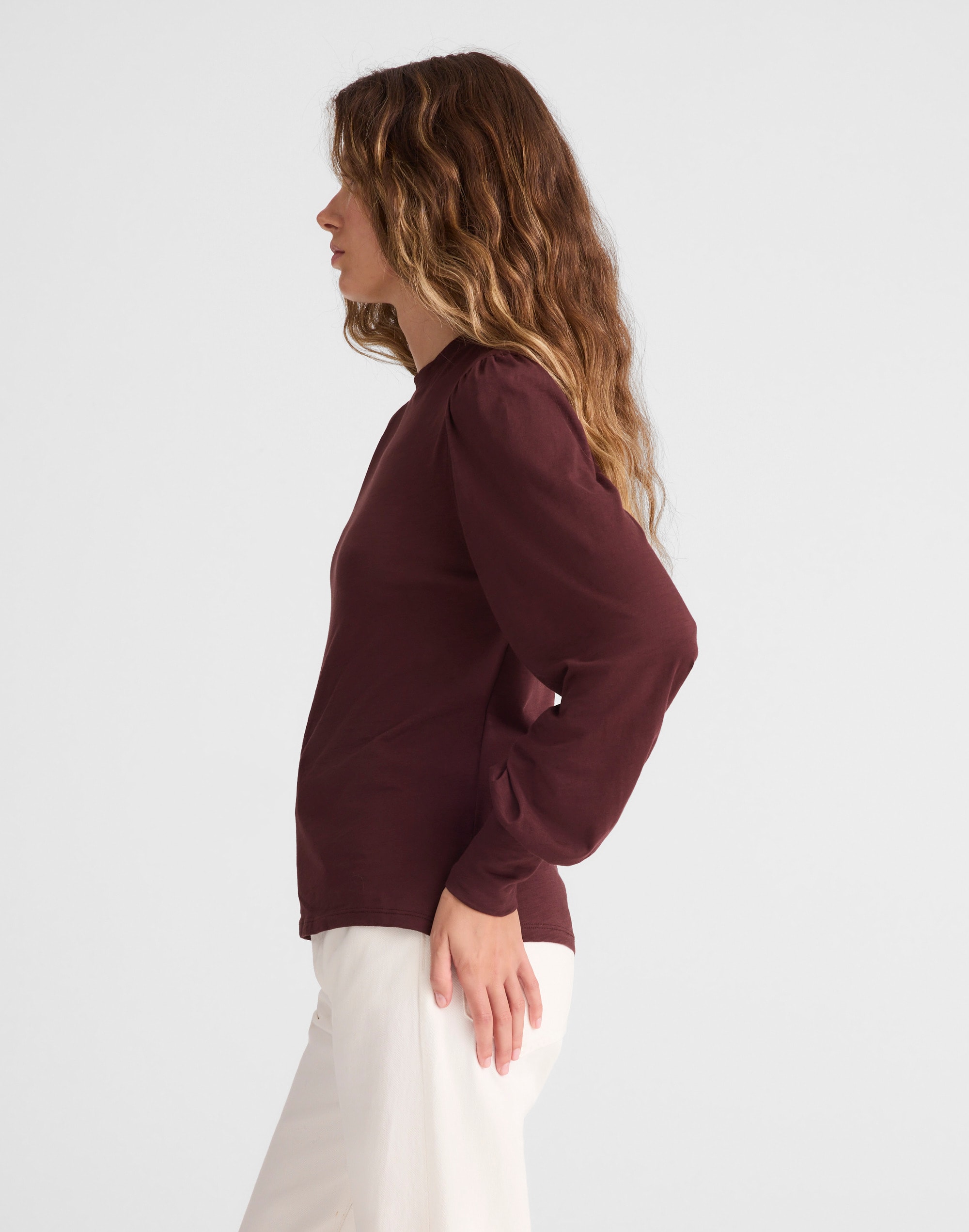 Smocked Long-Sleeve Top in Soft Slub