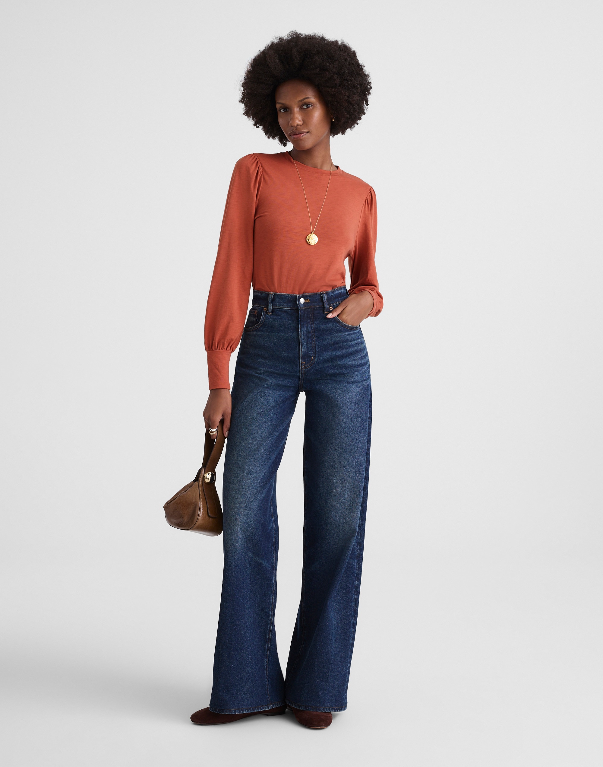 Smocked Long-Sleeve Top in Soft Slub