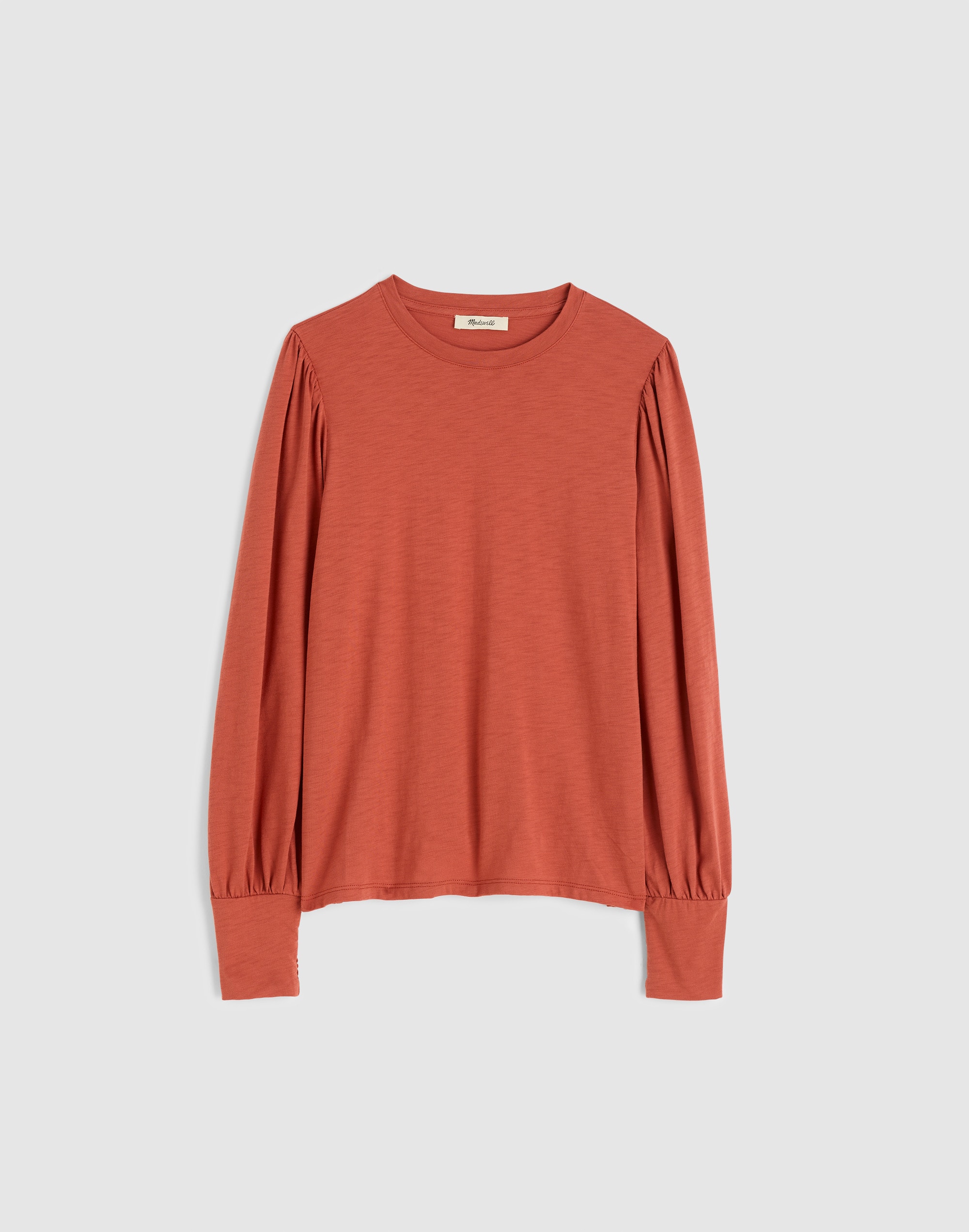 Smocked Long-Sleeve Top in Soft Slub