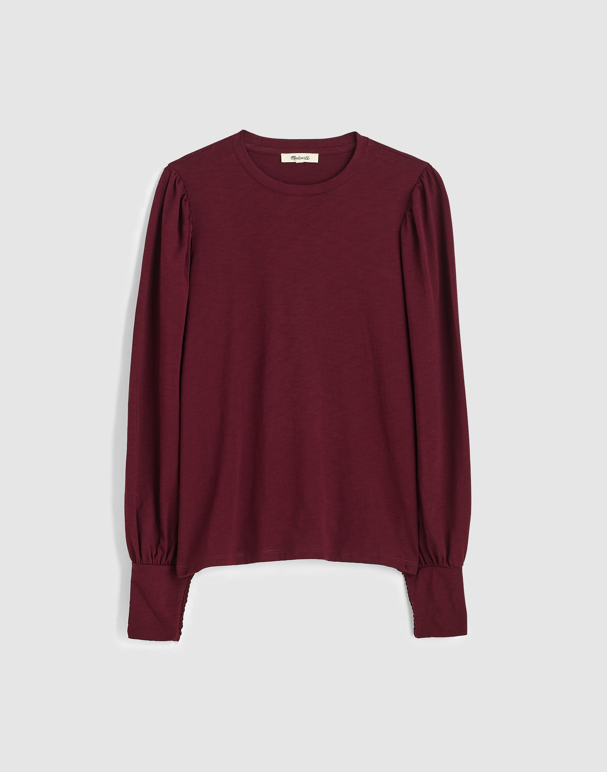 smocked long-sleeve top in soft slub