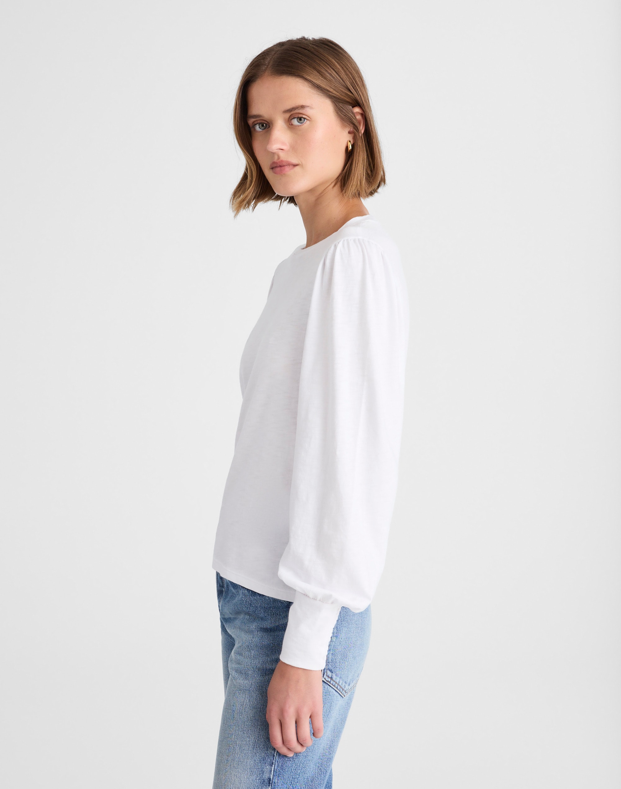 Smocked Long-Sleeve Top in Soft Slub