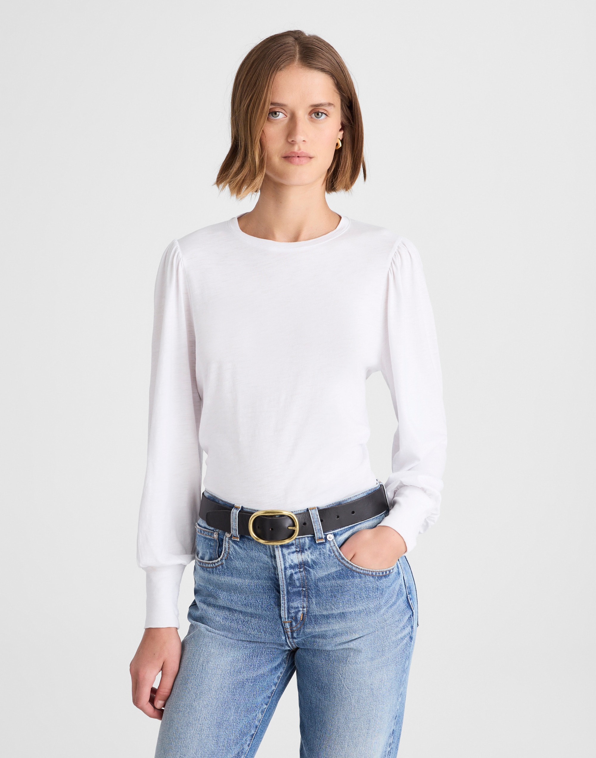 Smocked Long-Sleeve Top in Soft Slub