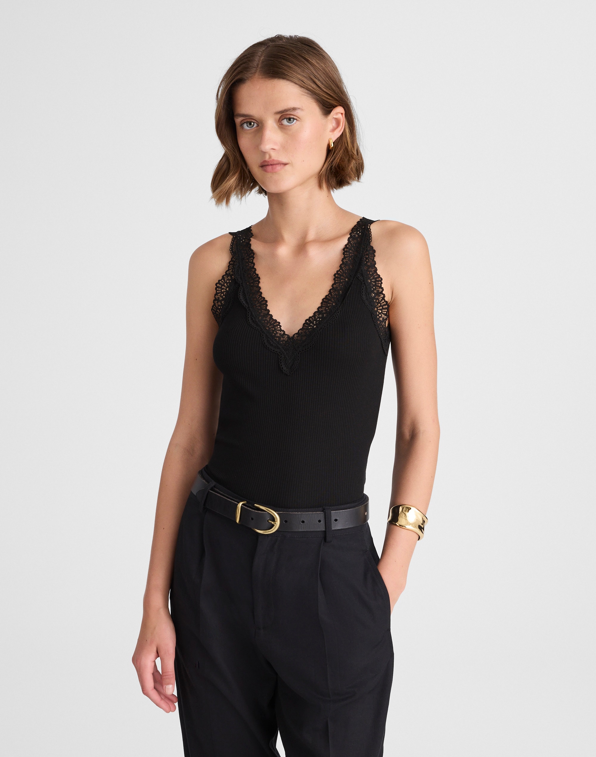 lace-trim v-neck tank