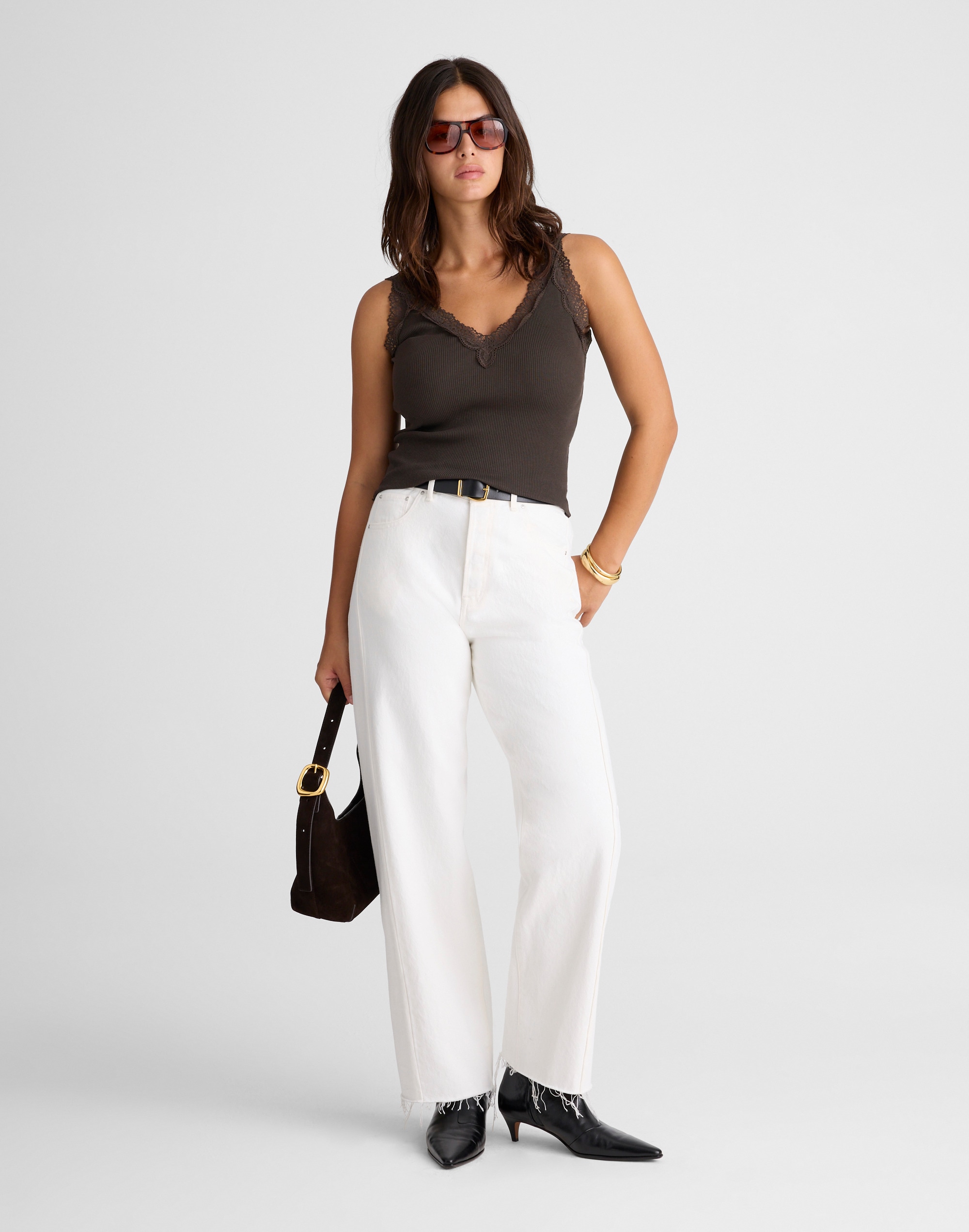 Lace-Trim V-Neck Tank