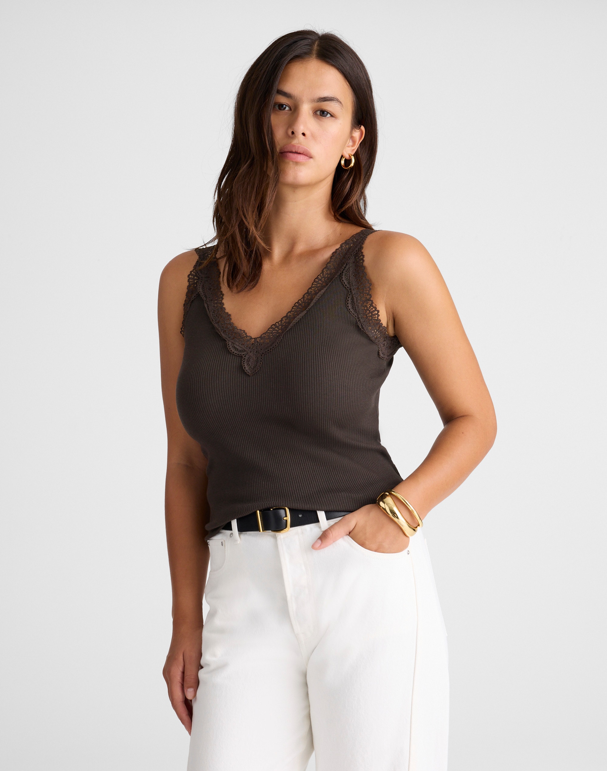 Lace-Trim V-Neck Tank