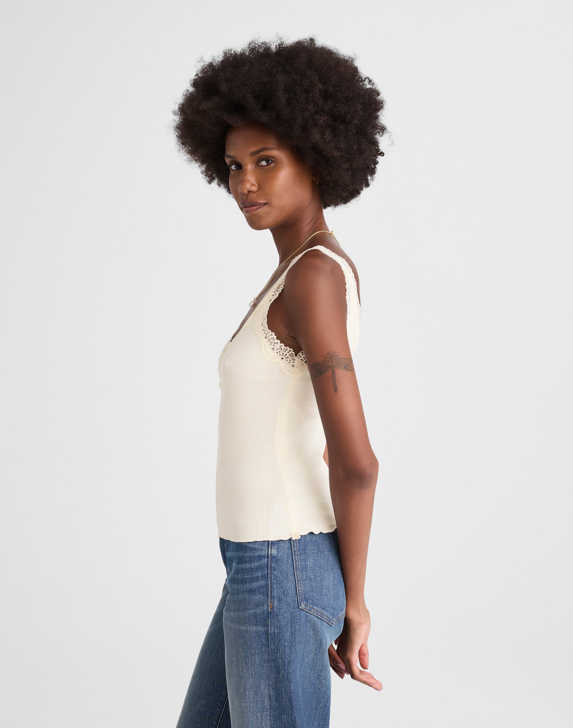 Lace-Trim V-Neck Tank