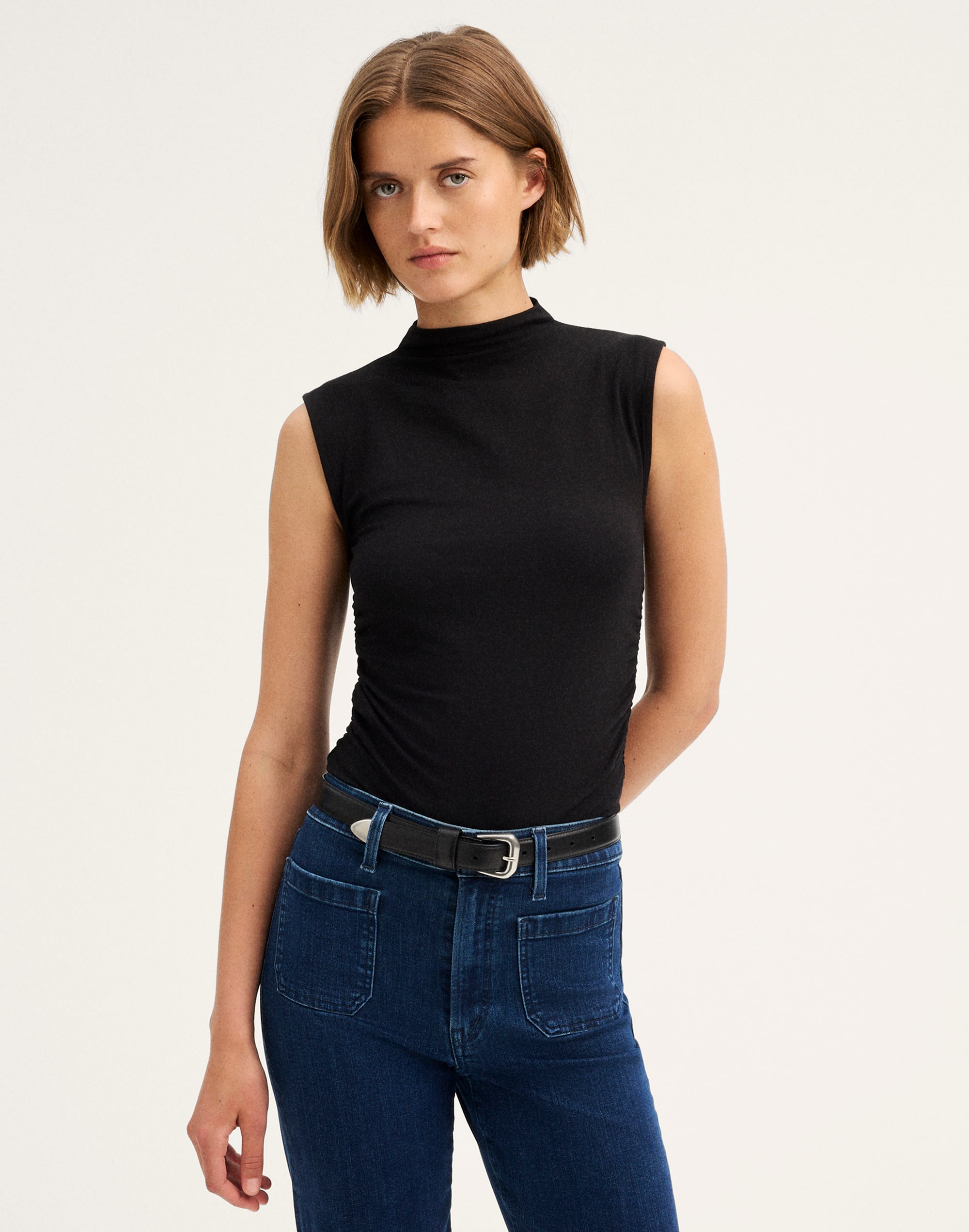 ruched mockneck tank