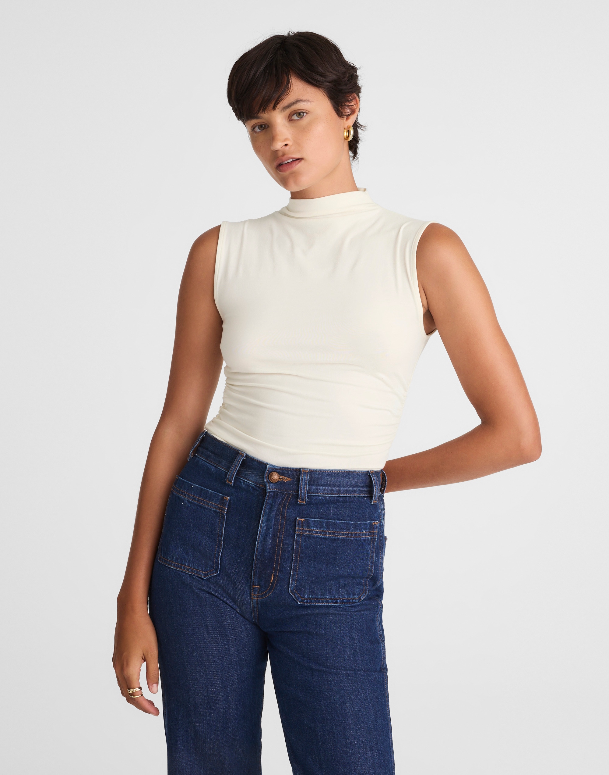 Ruched Mockneck Tank