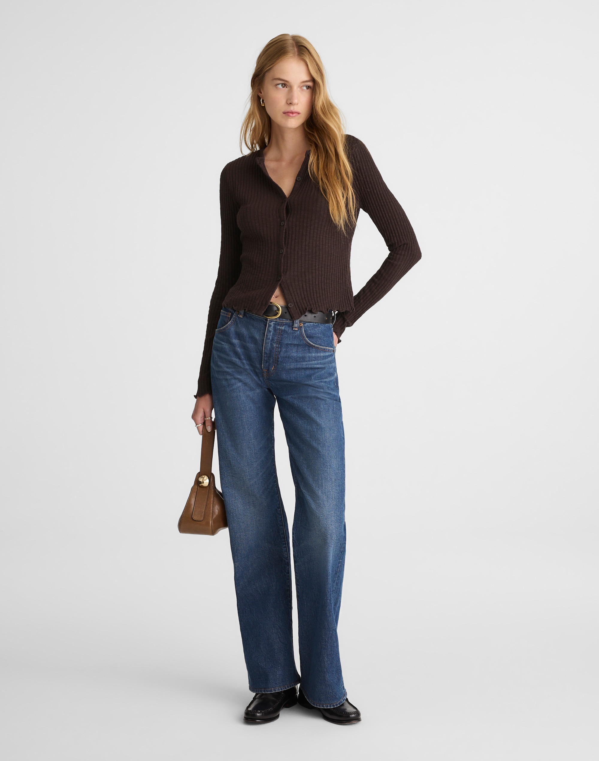 Lettuce-Hem Ribbed Cardigan