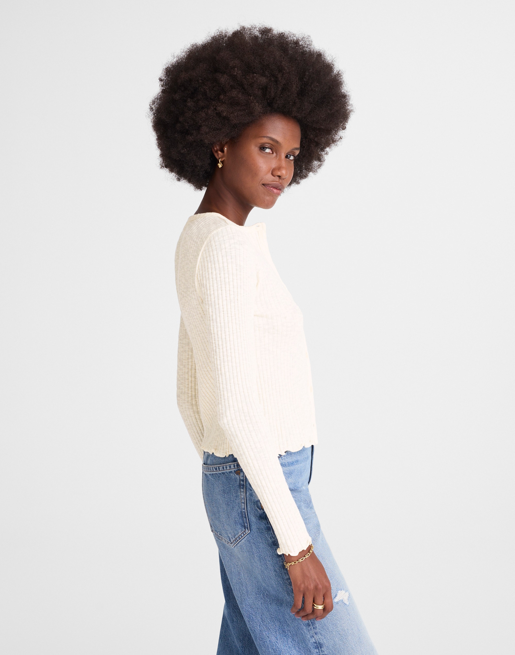 Lettuce-Hem Ribbed Cardigan