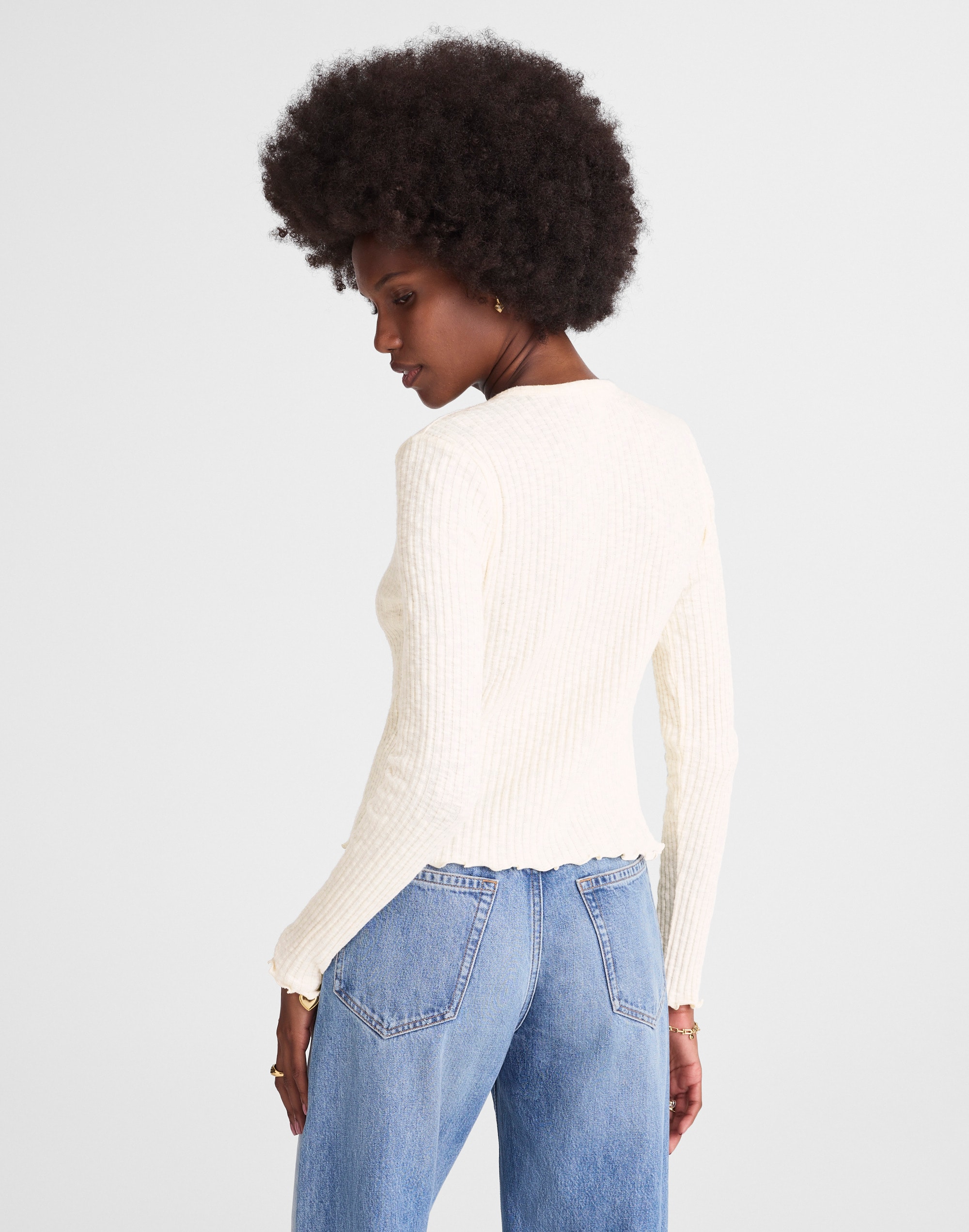 Lettuce-Hem Ribbed Cardigan