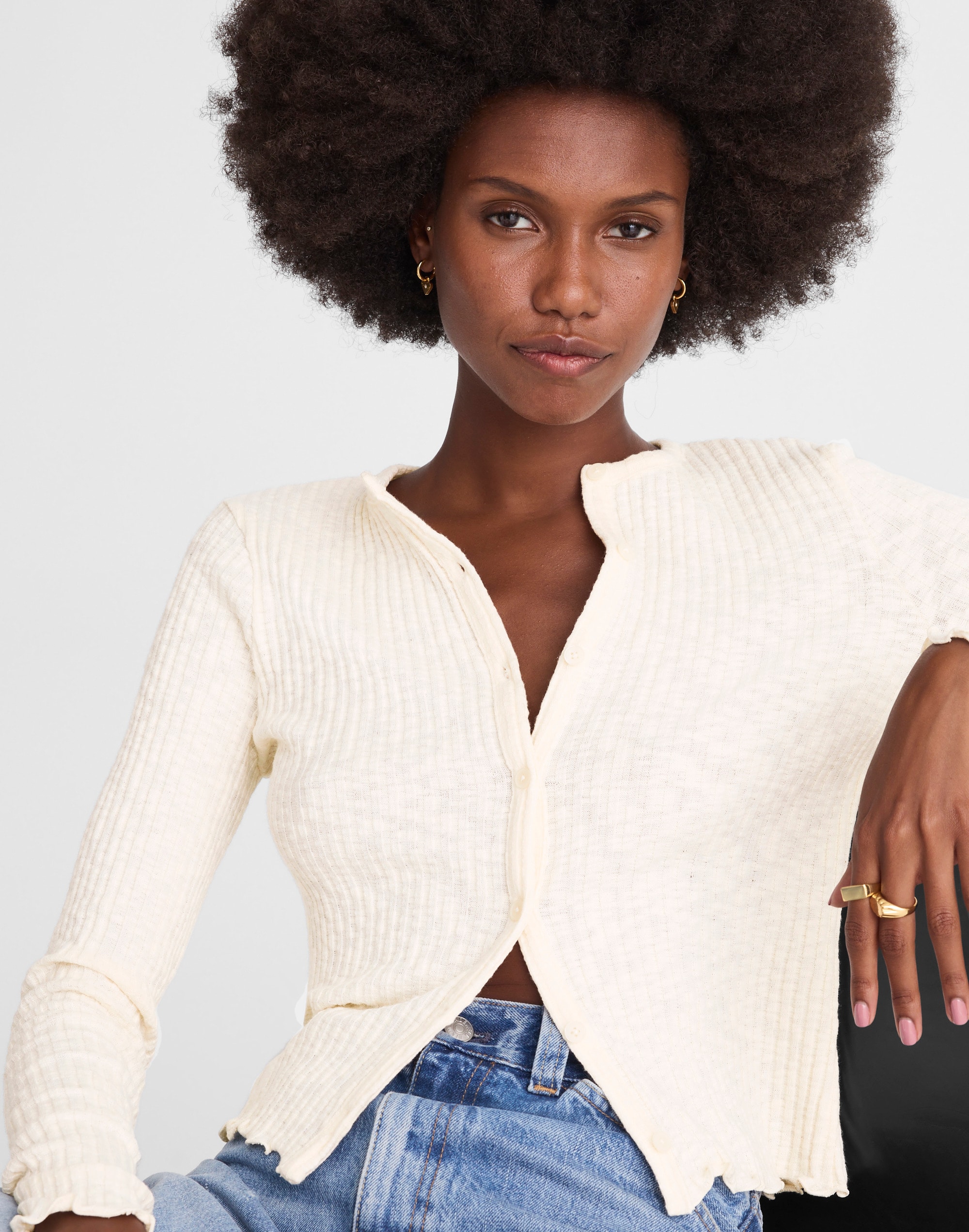 Lettuce-Hem Ribbed Cardigan